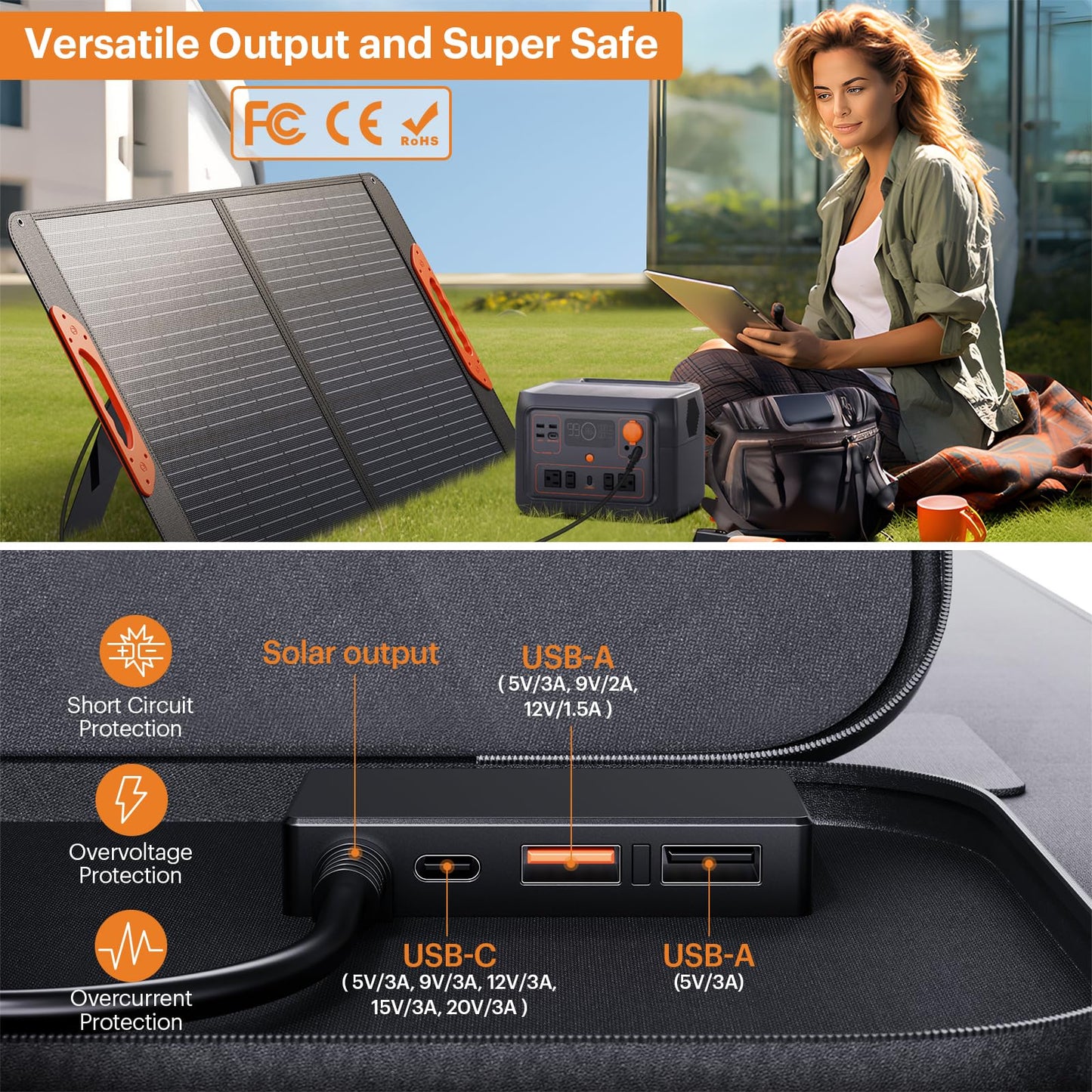 ZOUPW 100W Portable Solar Panel with 5-in-1 Cable,23.5% Efficiency Mono Foldable Solar Charger for Jackery 300/Ecoflow River/Anker Solix,IP67 Waterproof Offgrid Power for Camping RV Battery Backup