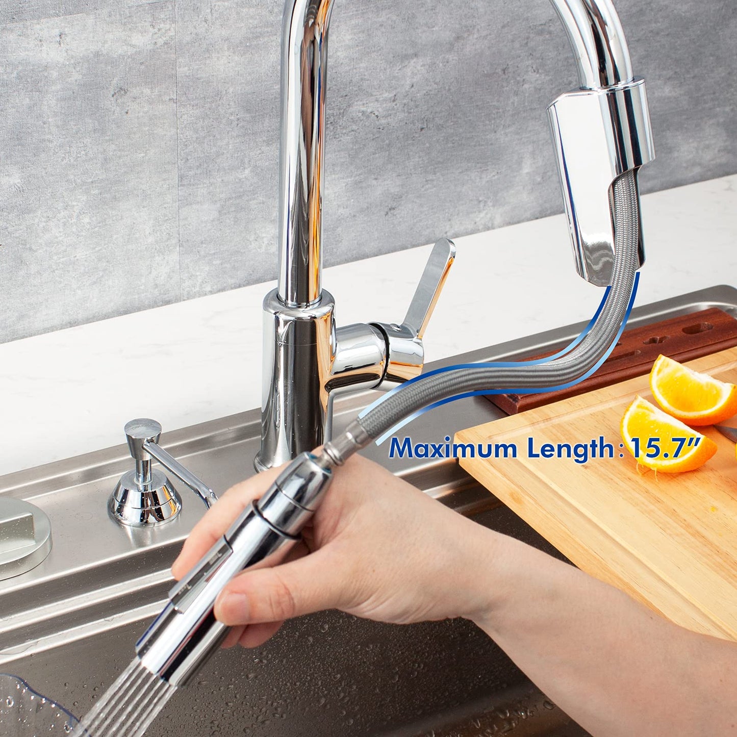 TUSEE Two-Sensor Touchless Kitchen Faucet with Pull Down Sprayer, Single Hole Chrome Kitchen Faucet with Temperature Control, Stainless Steel Kitchen Sink Faucet, TS-6102C