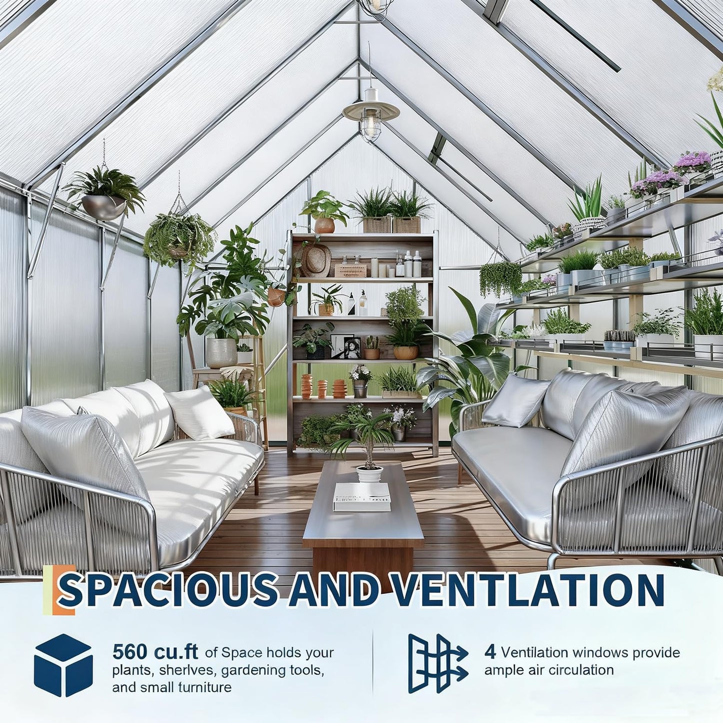 8x12ft Greenhouses for Outdoors, Polycarbonate Greenhouse with Roof Vent, Aluminum Frame Walk-in Greenhouse Kit for Backyard All Seasons Use