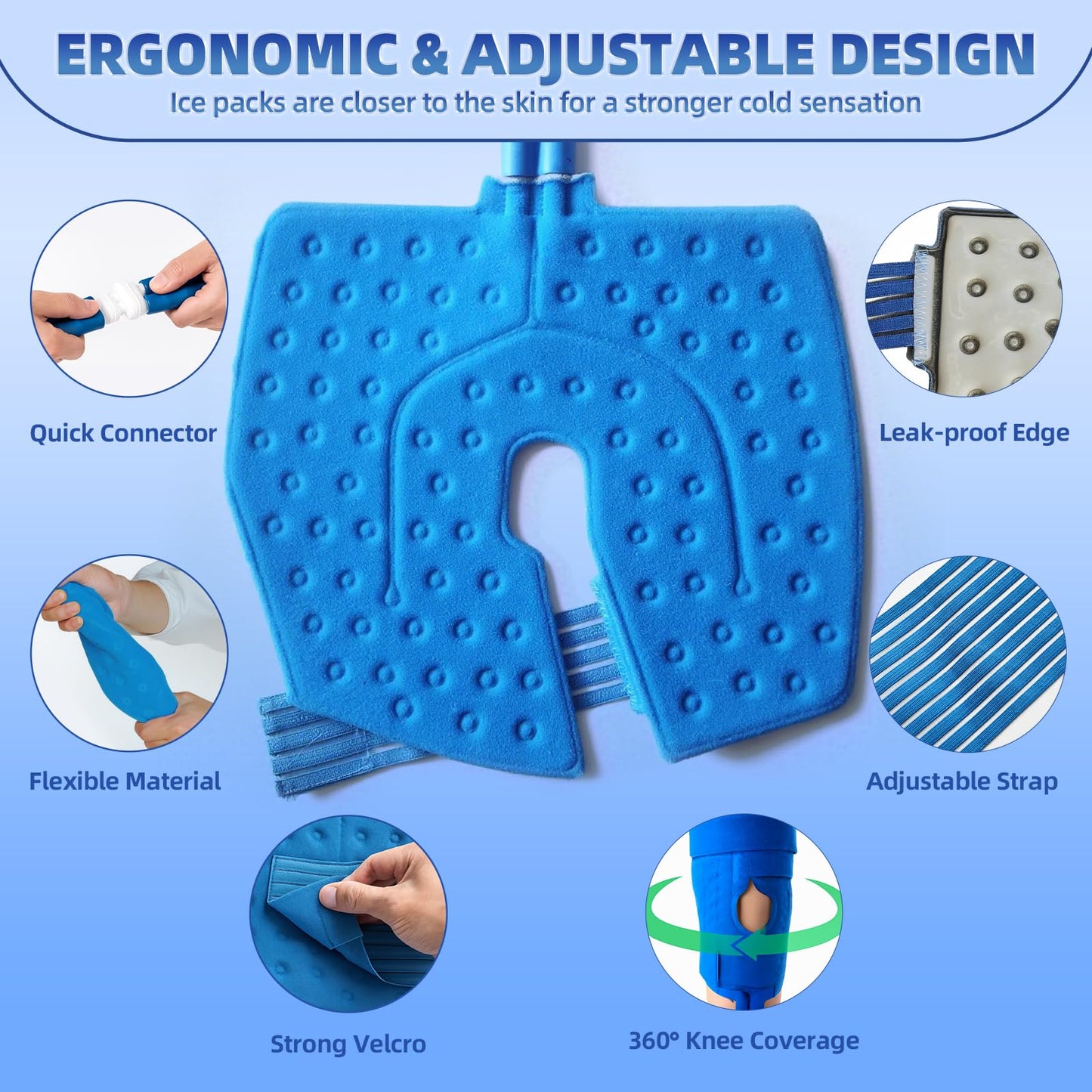 Farnuvo Cold Therapy Machine for Knee Replacement - Portable Ice Machine with Timer, 12Hrs Cooling, 3 Speeds for Pain Relief (Blue)- Ice Therapy Knee/Joints/Ankle/Muscle/Shoulder