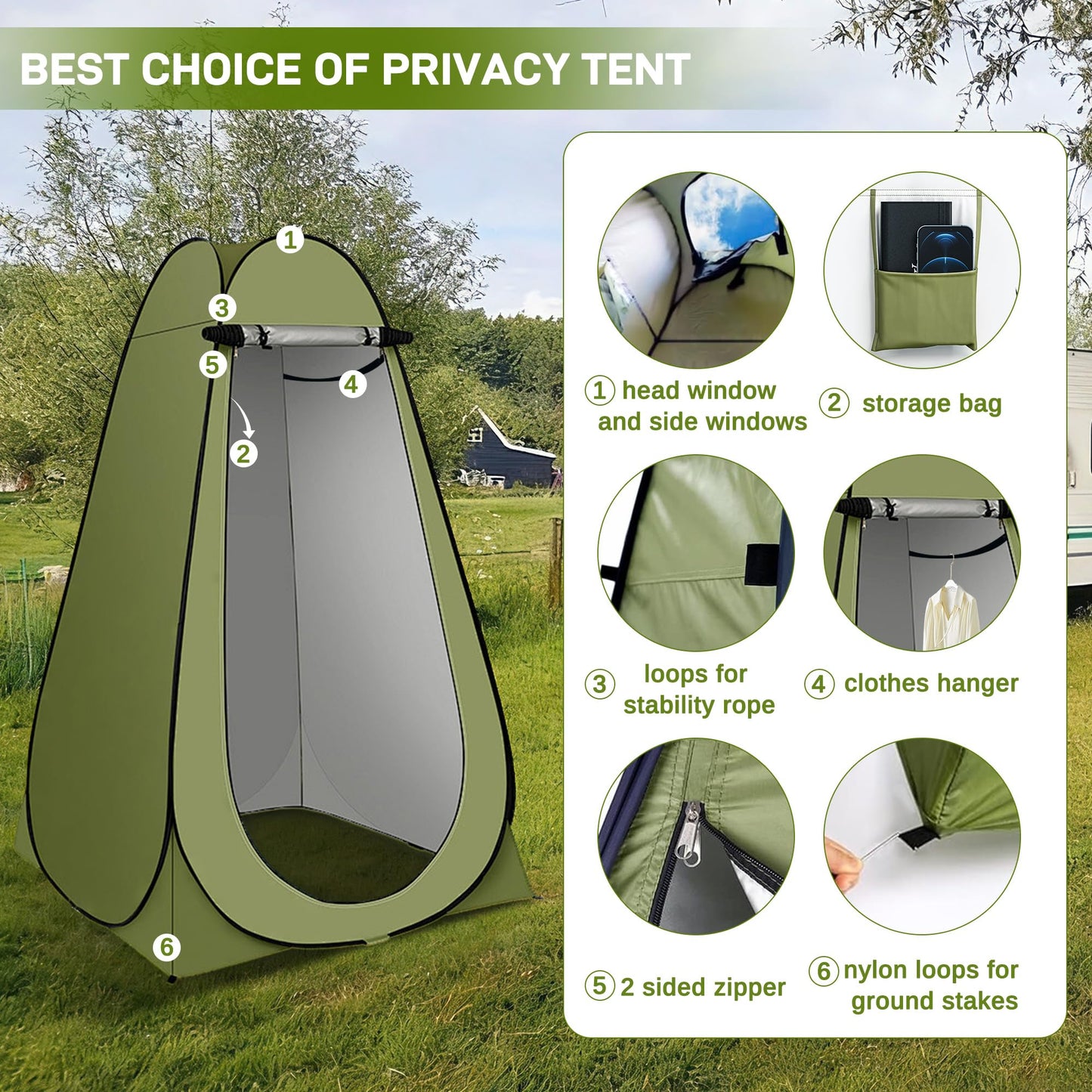 Portable Camping Shower, Pop Up Privacy Tent Kit with LED Light and Foldable Toilet, 6000mAh LCD Screen Shower Pump, 5.3 Gallons Bucket, Outdoor Shower for Hiking, Travel, Car