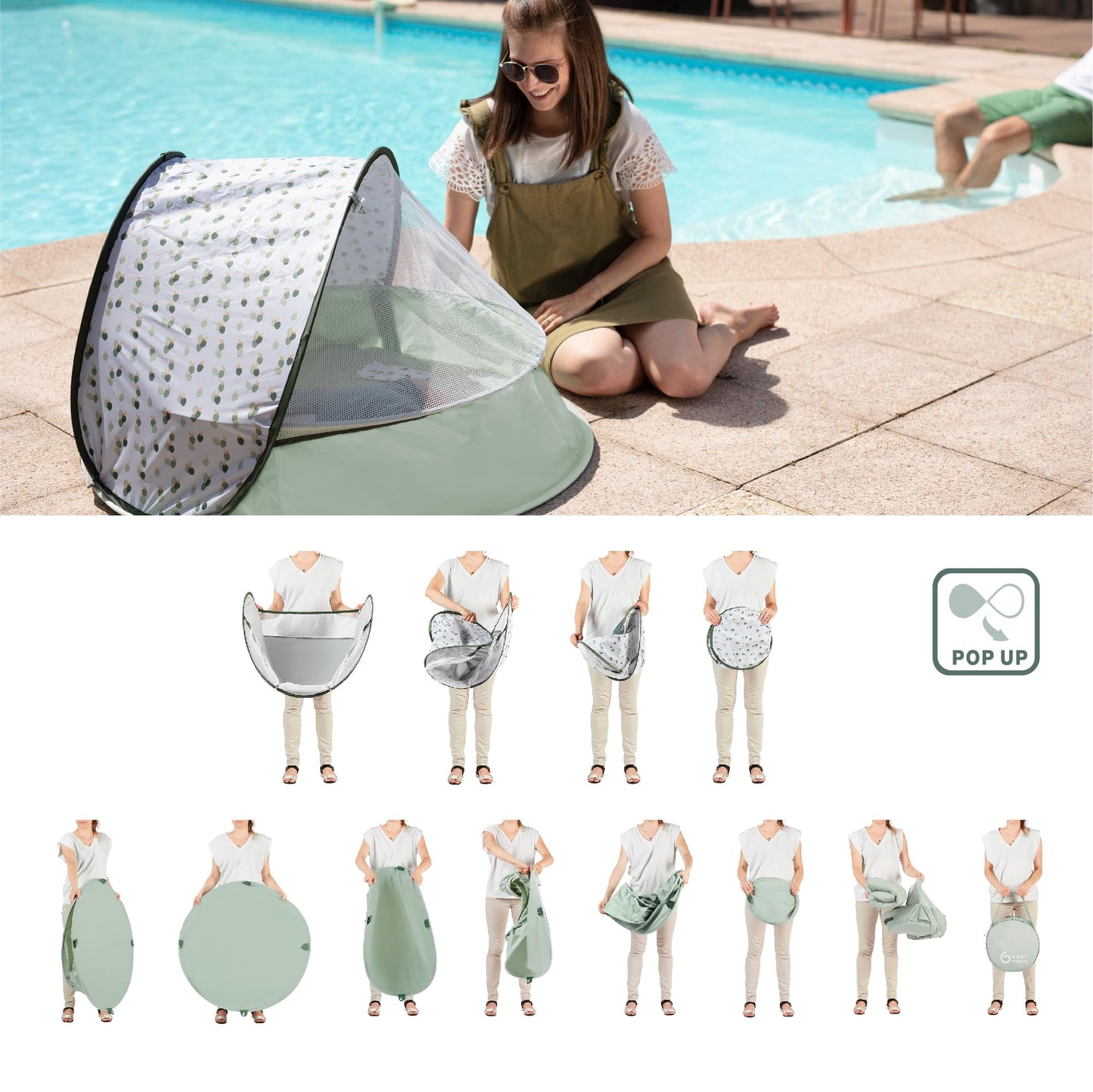 Babymoov Aquani 3-in-1 Infant & Baby Beach Tent & Pool, UV Protection Sunshade, Pop-Up Play Area & Portable Outdoor Paddling Pool, Provence