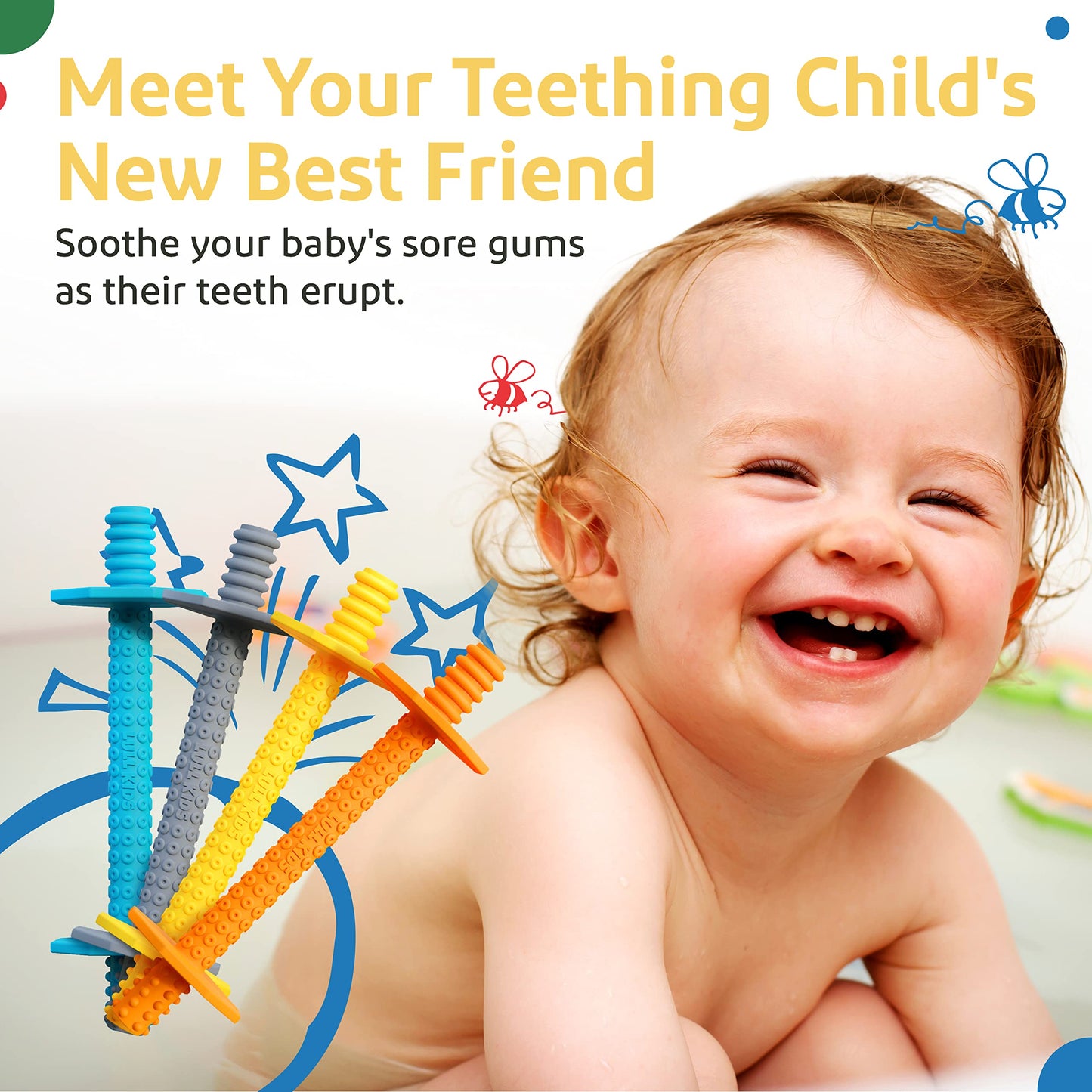 Lull Kids Silicone Baby Teethers 0-6 Months, Textured Baby Teething Toys 3-6 Months, Toddler Molar Teething Relief Sticks, Freezable Chew Straws for Babies 6-12 Month Girl Boy Infant (Winter)