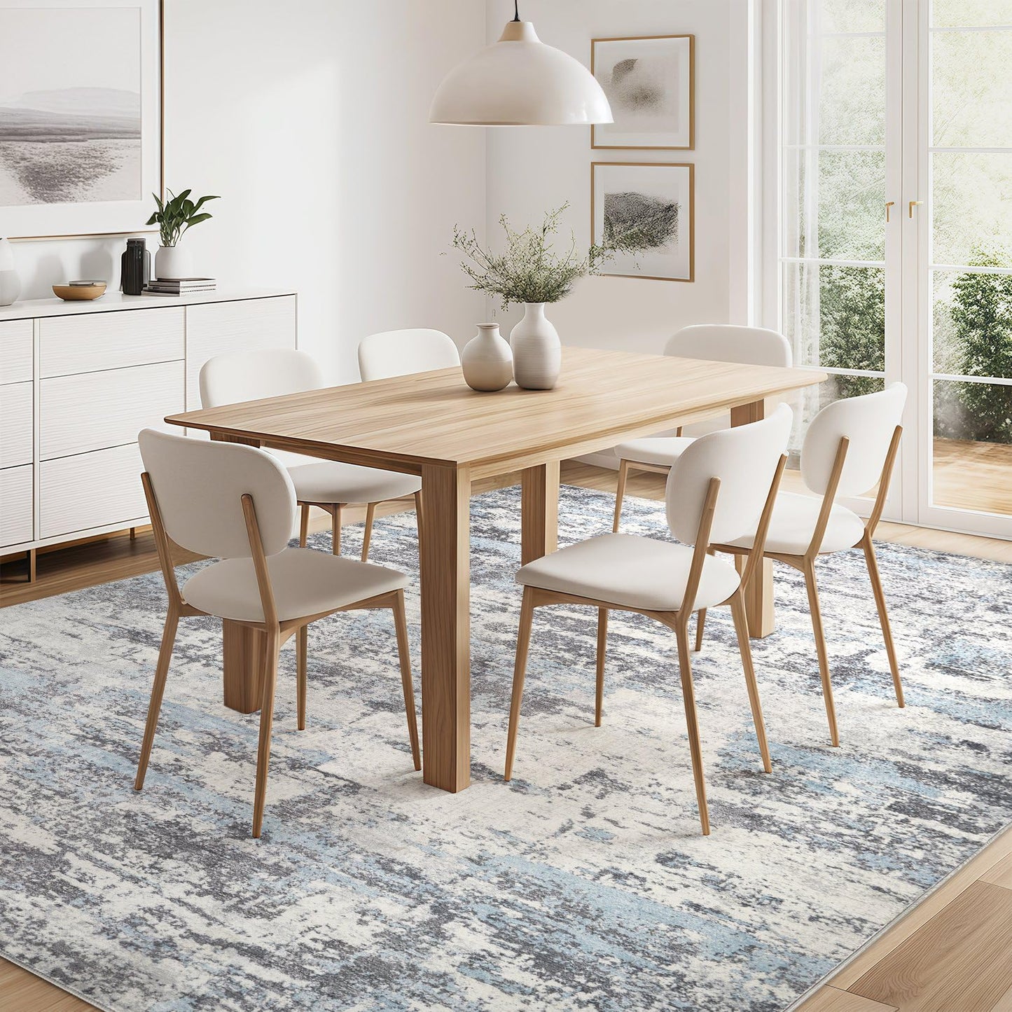 Area Rugs for Living Room: 8x10 Abstract Washable Rug Modern Neutral Large Soft Stain Resistant Non-Slip Backing Machine Table for Bedroom Dining Room Indoor Home Office Carpet - Blue Grey