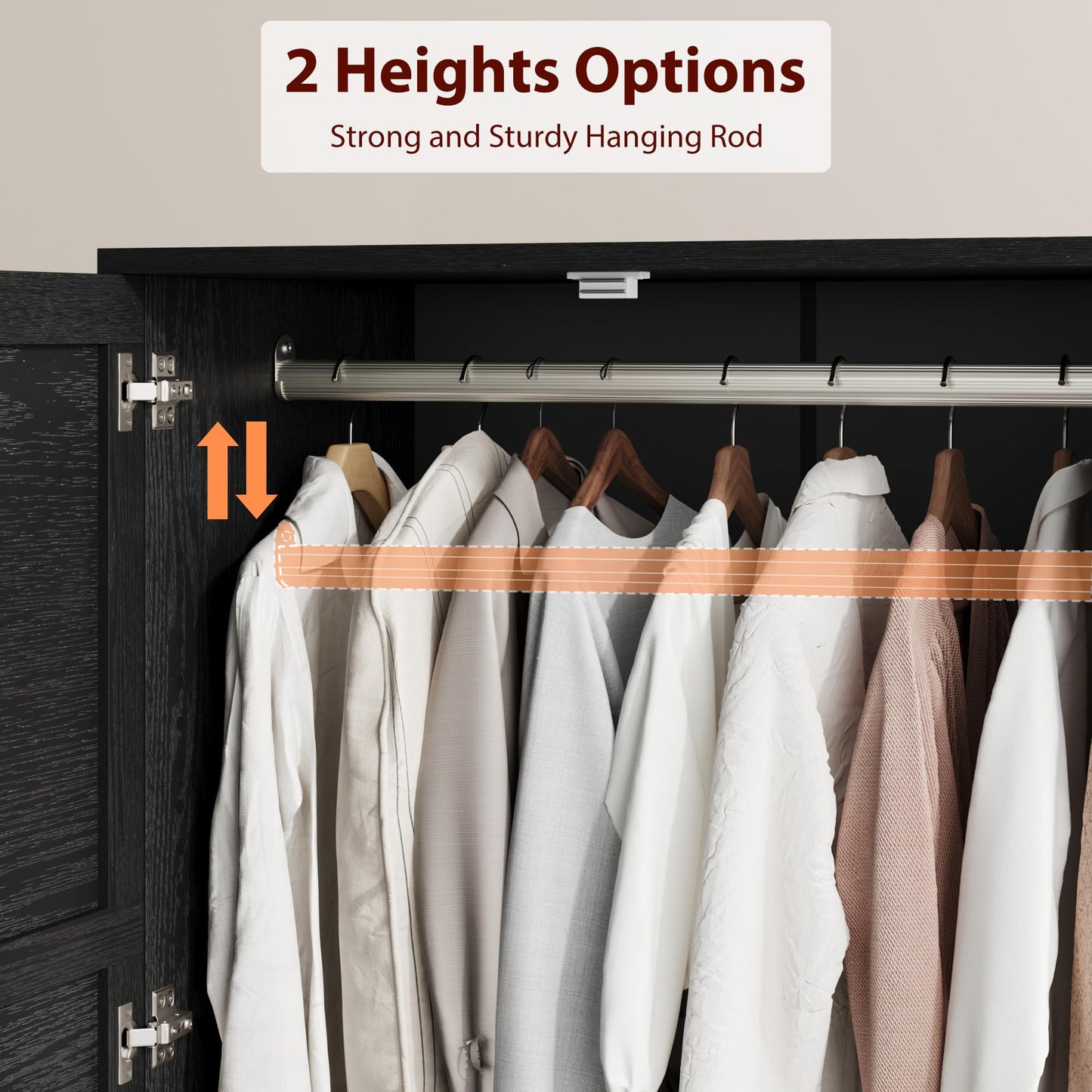 GarveeHome Armoire Wardrobe Closet with 4 Doors, 72 in Wooden Wardrobe Cabinet with Hanging Rod, Freestanding Tall Clothing Armoire Storage Cabinet with Adjustable Shelves for Bedroom, Black