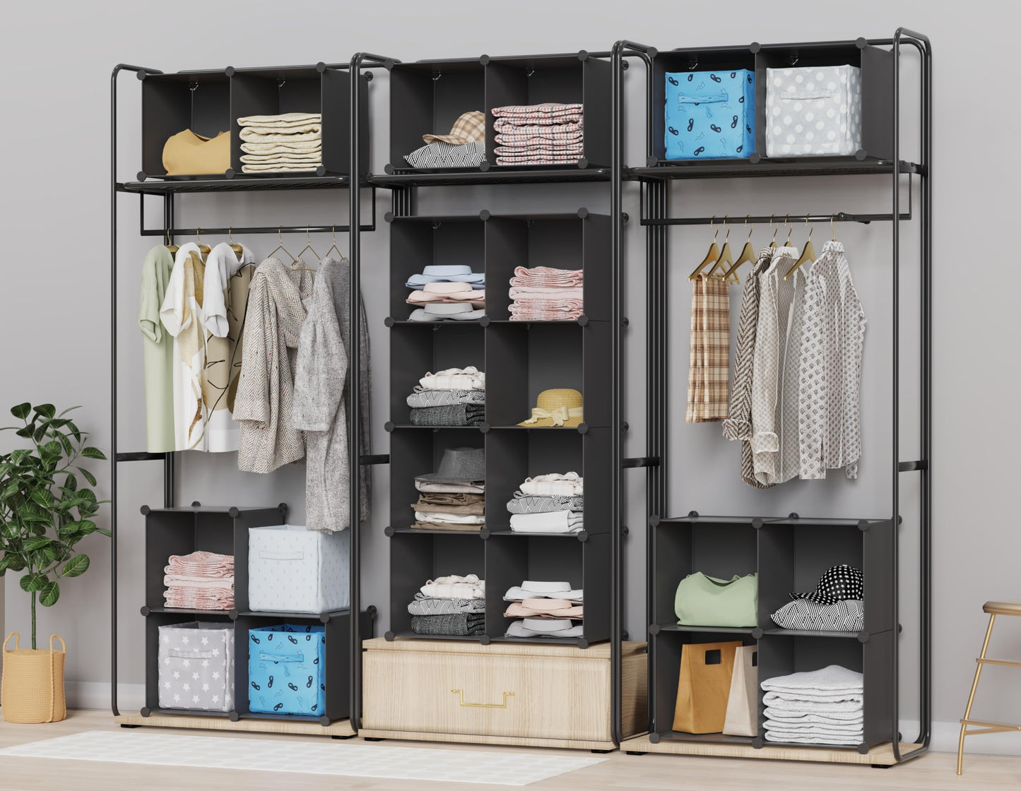 HOMIDEC Closet Organizers and Storage, 9 Cube Storage Organizer, Portable Closet Organizer Cubes Shelves for Clothes, Bedroom, Kids Room, Bathroom, Wardrobe, Garment Racks, Black