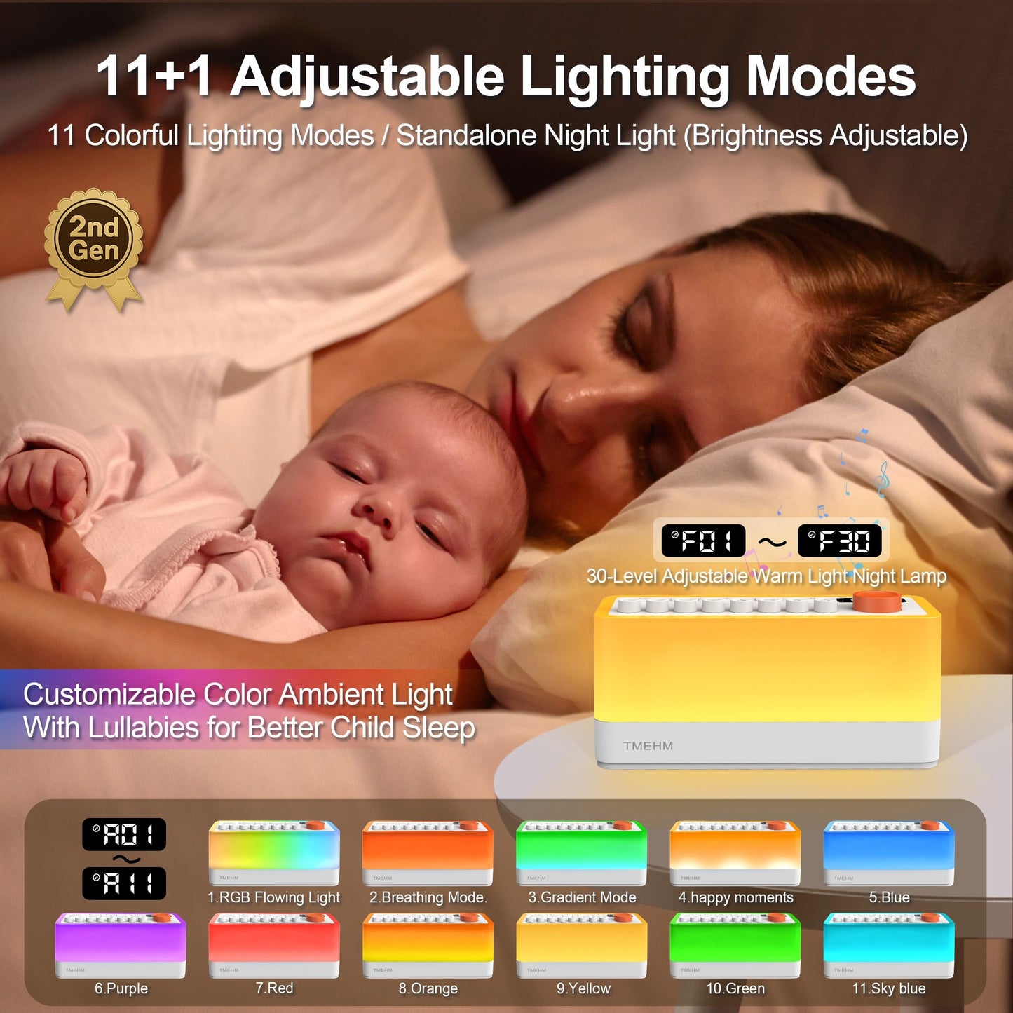 TMEHM 3-in-1 Sleep Sound Machine with 8 Mixable Nature Sounds, Portable Bluetooth Speaker & 12-Color Night Light, White Noise, Sleep Timer & Breathing Exercises for Babies, Kids, and Adults