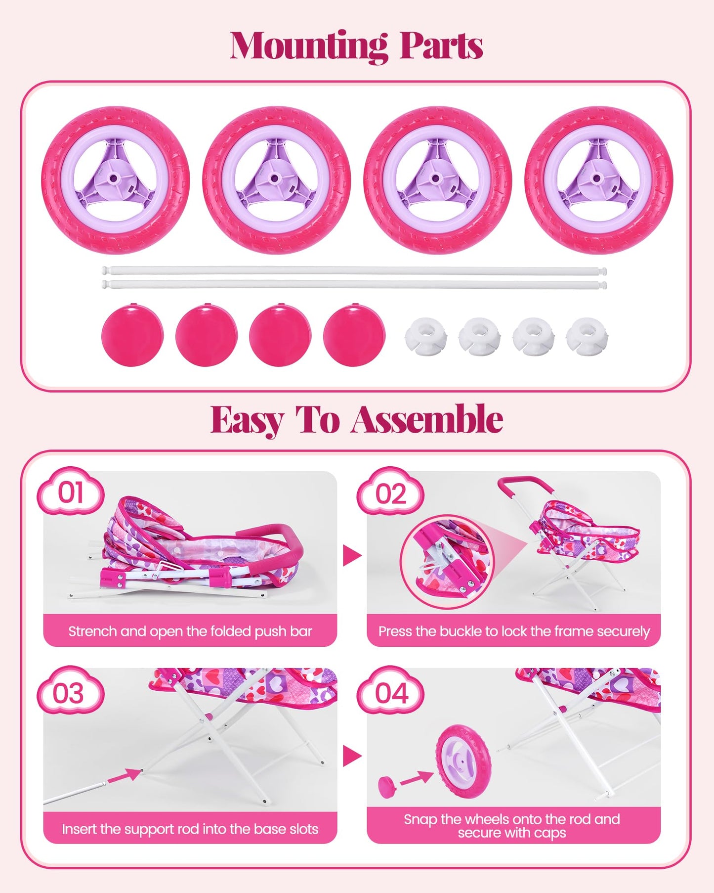 BABESIDE Baby Doll Stroller Set with 12 Inch Baby Doll, 14 Pcs Baby Doll Accessories, Folding Doll Pram Pretend Play Set, Feeding, Bath & Care Toys, Gift for Girls Ages 3yrs+