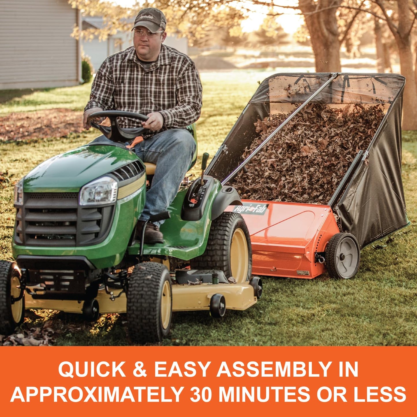 Agri-Fab 45-0492 44" Tow-Behind Lawn Sweeper, 28 cu. ft Hopper Bag Capacity; Leaf & Grass Catcher, with Adjustable Brush Height and Dump From Seat Handle