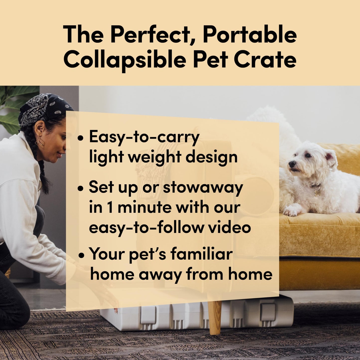 Kindtail Crate Bundle - Collapsible Dog Crate + Pad + Water Bottle - Comfortable PAWD Pad and Water Dispenser are a for The Pet Crate - Lightweight, Compact, and Portable Set for Travel