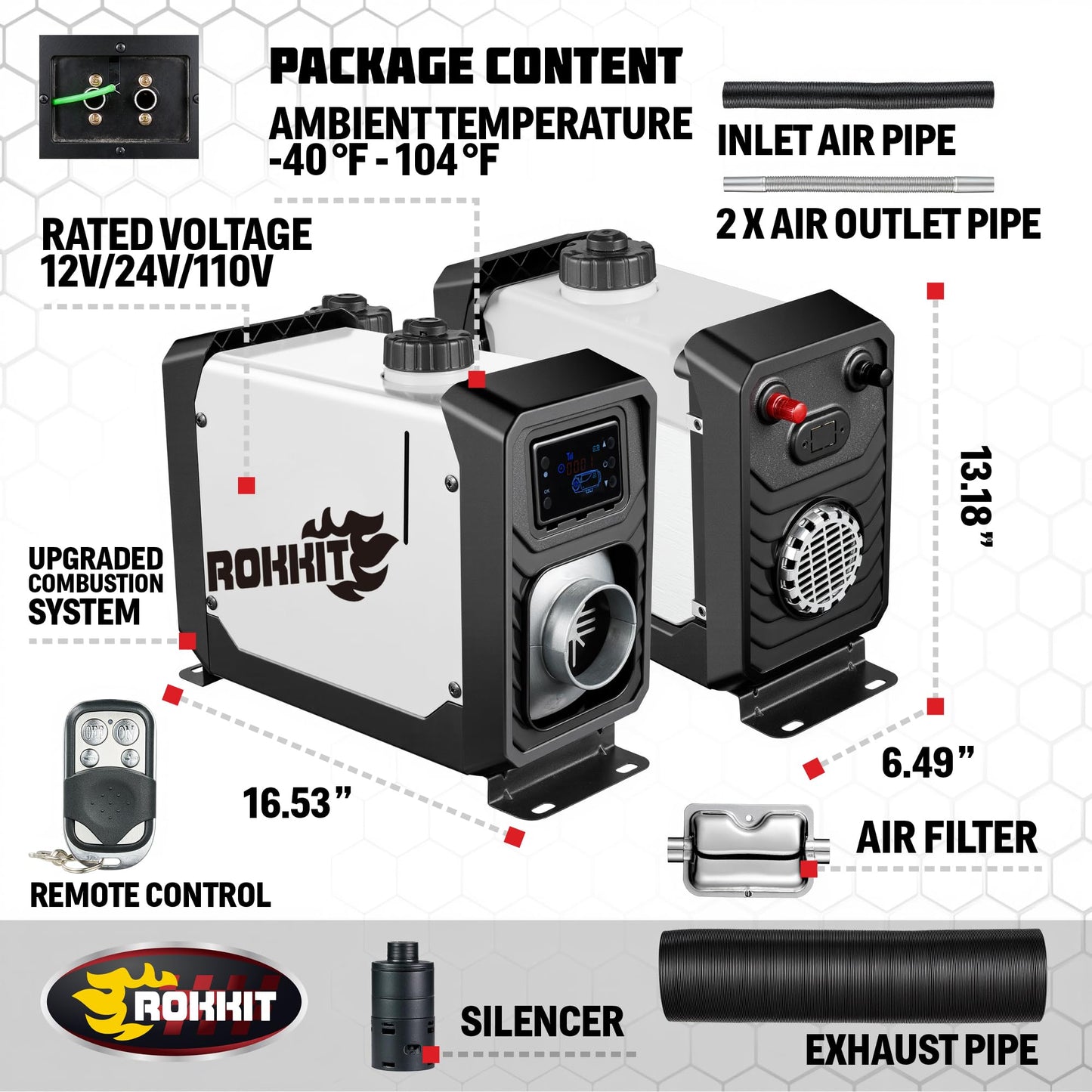 ROKKIT 8KW Diesel Heater, 110V/12V All-in-One Diesel Air Heater, Portable Diesel Heater with LCD Monitor & Remote Control, Fast Heating Low Noise Diesel Parking Heater for Tent, Car, RV, Camper