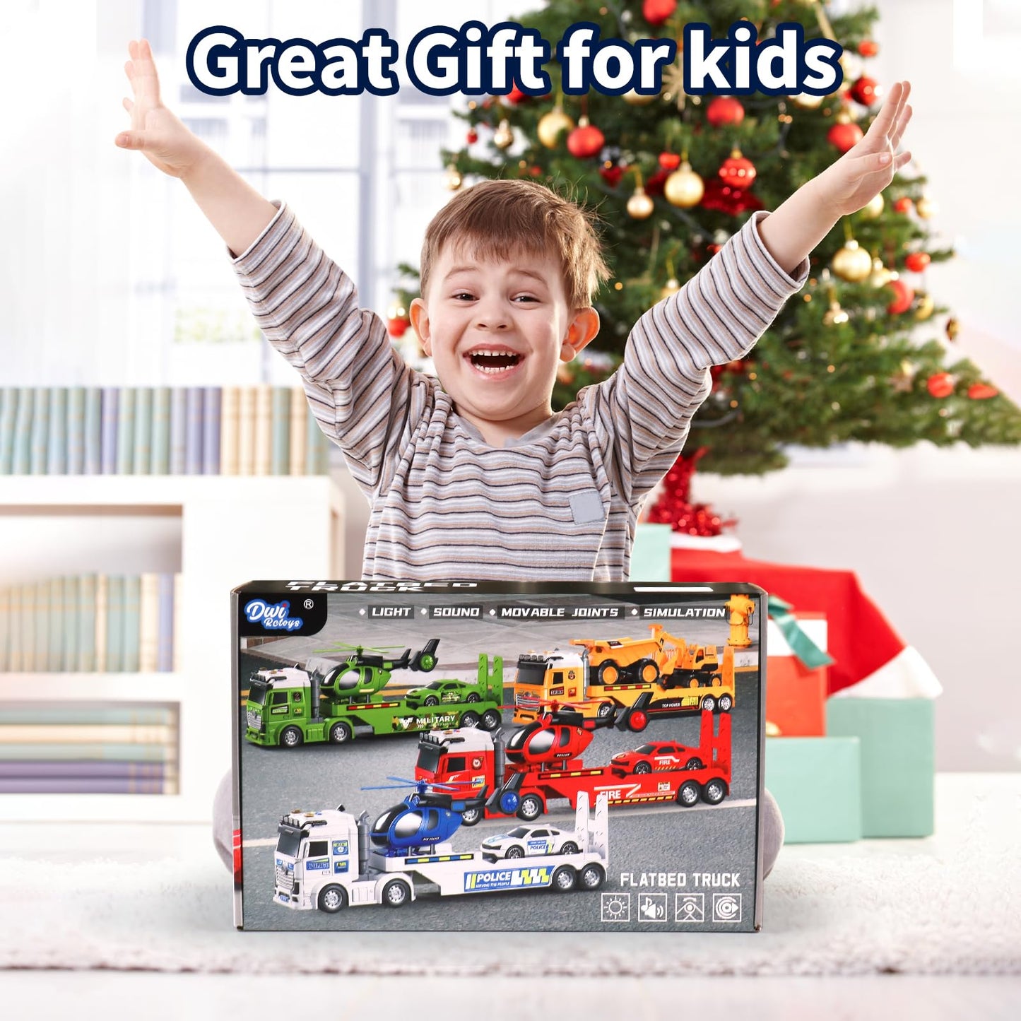 Toddler Boy Toys for Ages 3 4 5 6 7 8 Years Old, 25" Large Construction Carrier Truck Toy Excavator and Dump Truck, Friction Powered Vehicle with Lights & Sounds, Birthday Gift for Boys Girls