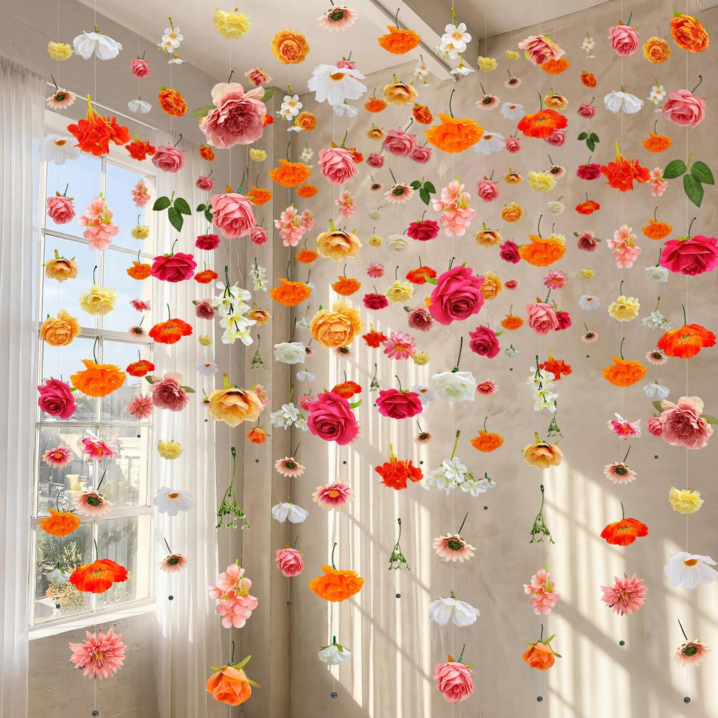 XunYee 6 Pcs 35.4 ft Flower Garlands Artificial Wildflower Vines Floral Hanging Backdrop Fake Flower Garlands Faux Silk Wildflower Vine for Wedding Bridal Shower Home Garden Wall Arch Decor(Rose)