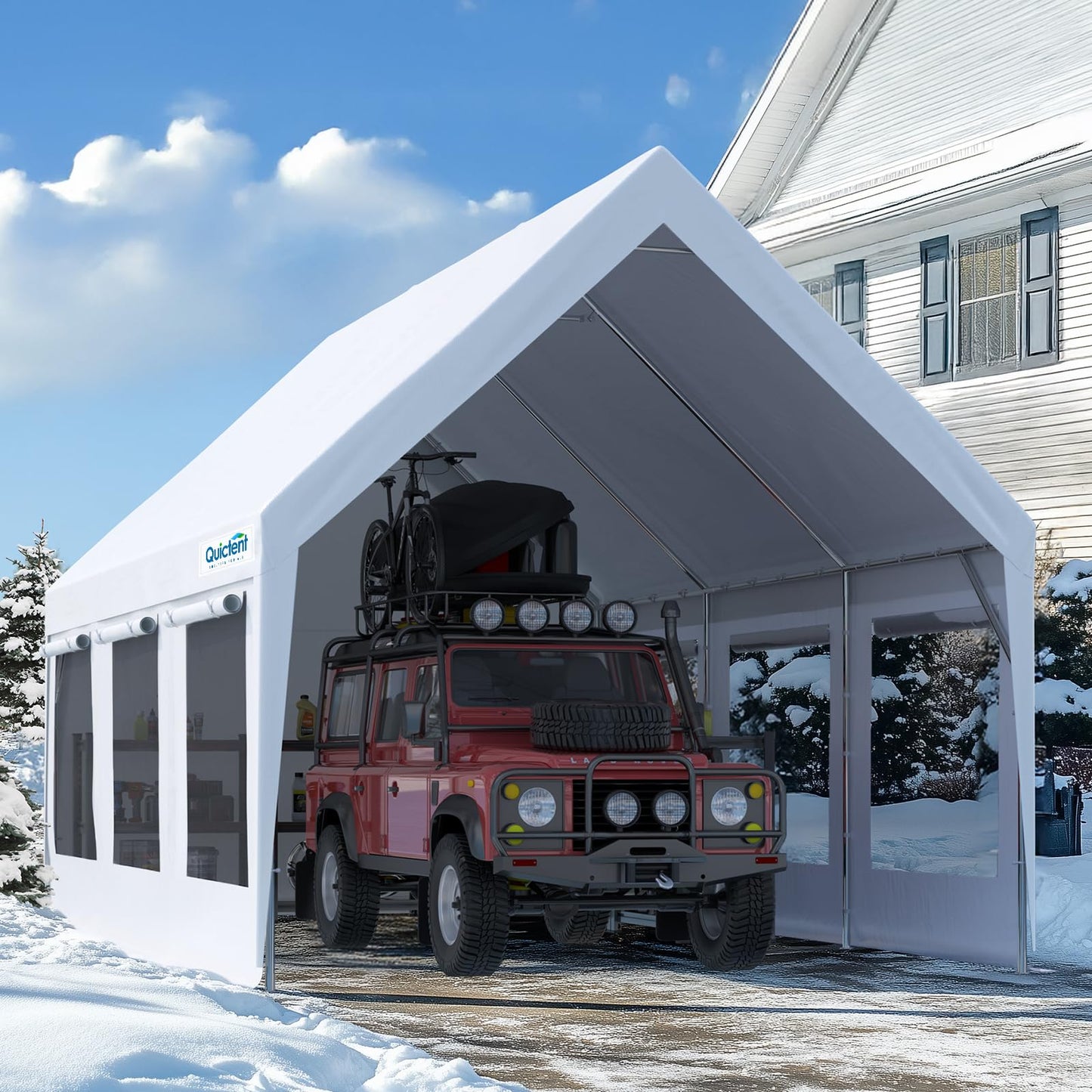 Quictent Heavy Duty 10x20 ft Carport Canopy with High Peak and Ventilation Window Sidewalls, Storage Shed for RV/Truck/Boat Outdoor Party Tent for Wedding - White