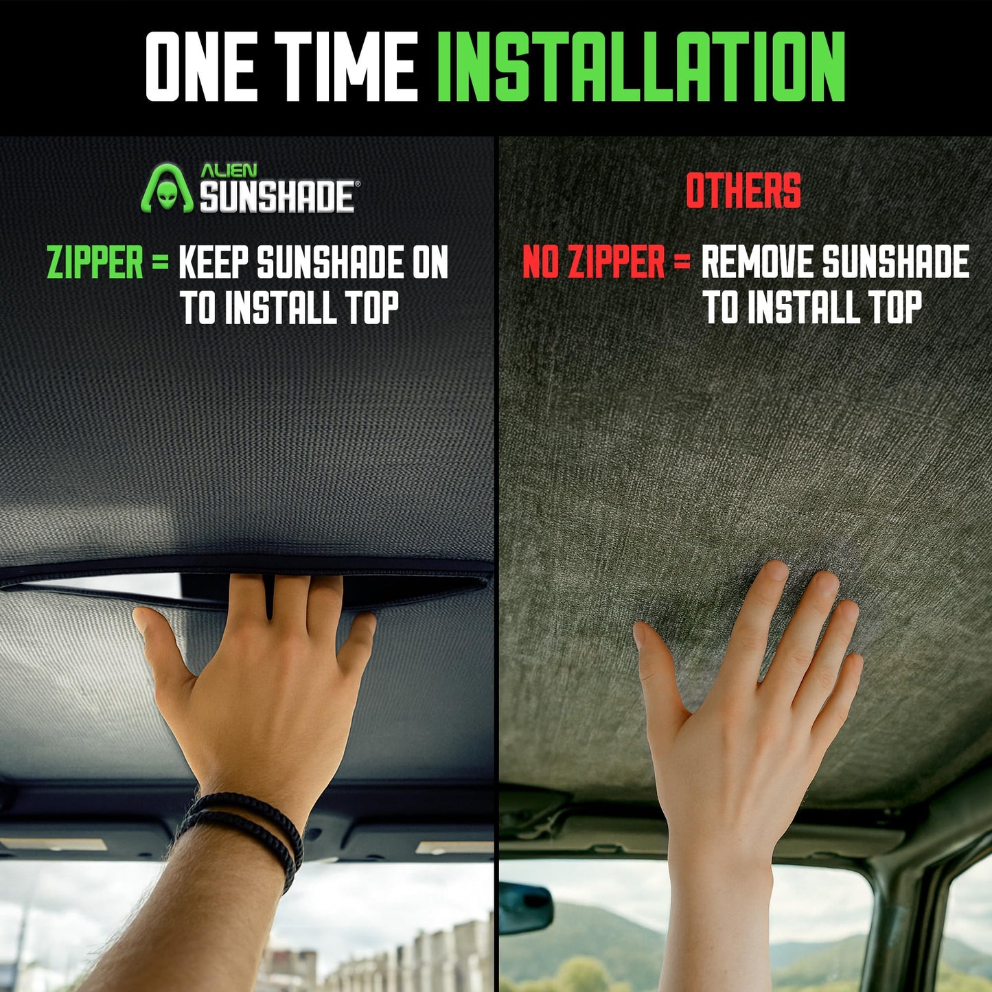 Alien Sunshade for Ford Bronco Sun Shade Black (2021-2025) - Full Length for Bronco Sunshade Bimini Top Accessories 4 Door Premium Mesh Bikini Roof Top Shade Screen Blocks UV, Wind & Noise