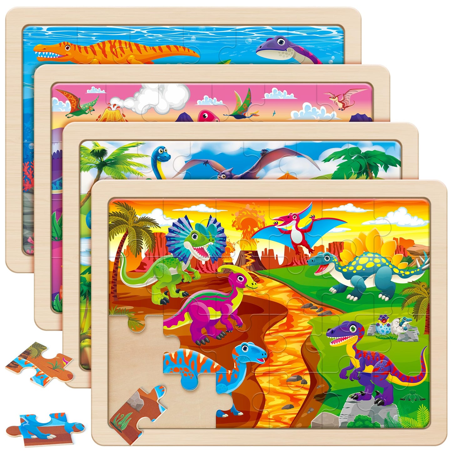 SYNARRY Large Wooden Dinosaur Puzzles for Toddlers 3-5, Wood Puzzles for Kids Ages 4-6, Dinosaur Toys for Kids 3-5, Preschool Educational Learning Toys, Easter Basket Stuffers for Boys Girls