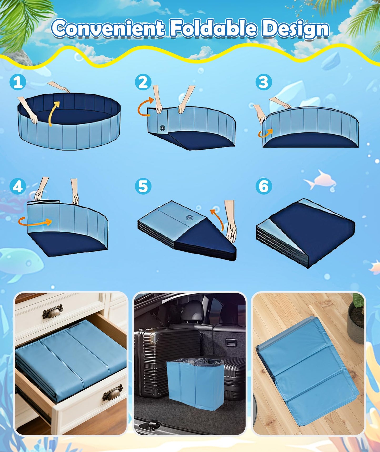 EPN Large Foldable Dog Pool – 0.55MM PVC 2-in-1 Portable Bathtub & Sprinkler for Dogs, Cats, Kids – Heavy Duty, Non-Slip, Summer Water Toy (79 in)