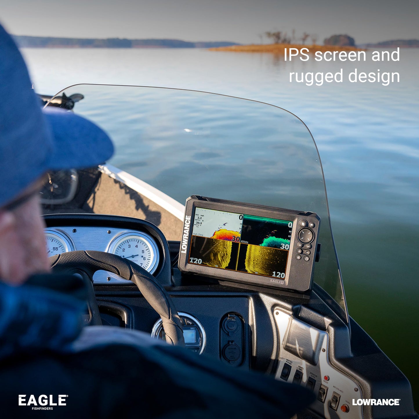 Lowrance Eagle 9 FishFinder/Chartplotter with TripleShot HD Transducer and C-MAP Inland Charts, 9-inch IPS Screen, Black, 000-16126-001