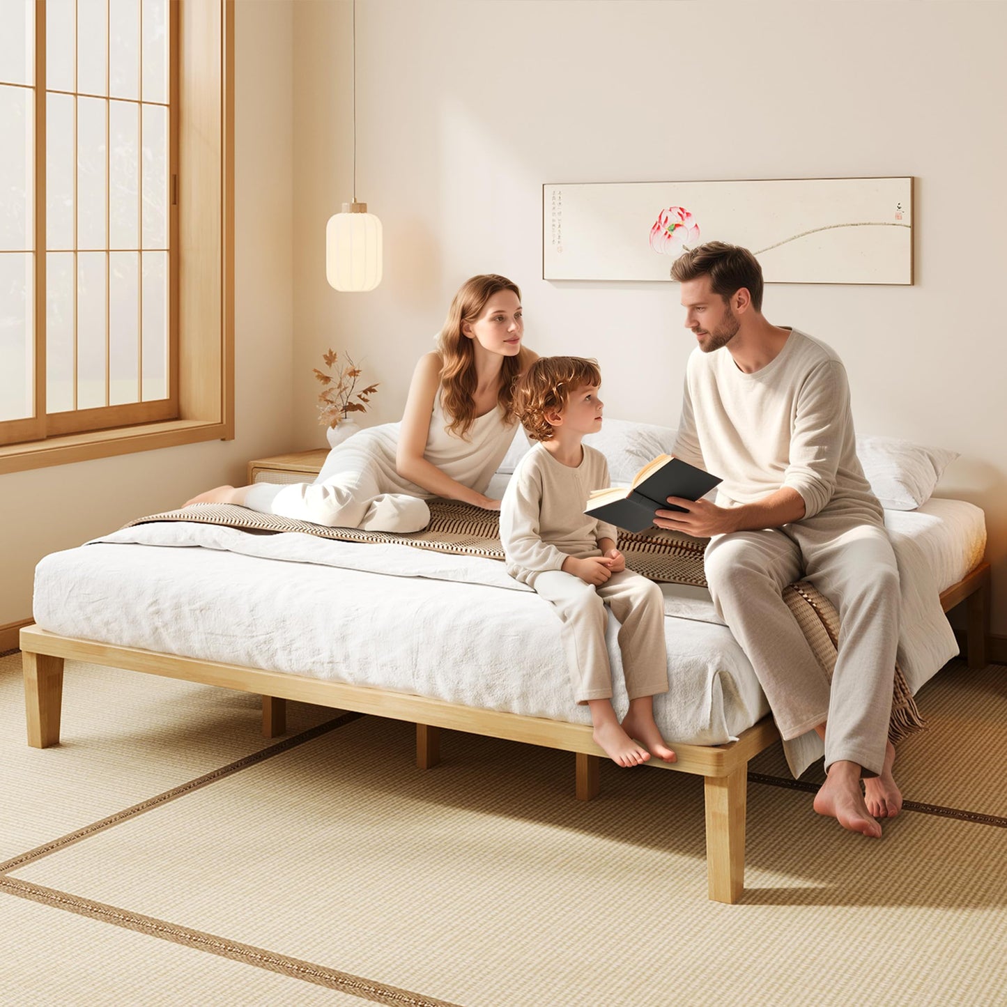 IOTXY King Platform Bed Frame - 12 Inch Solid Wood Mattress Foundation Base with Heavy-Duty Support Slats & Legs, Rubberwood King-Size Bedframe