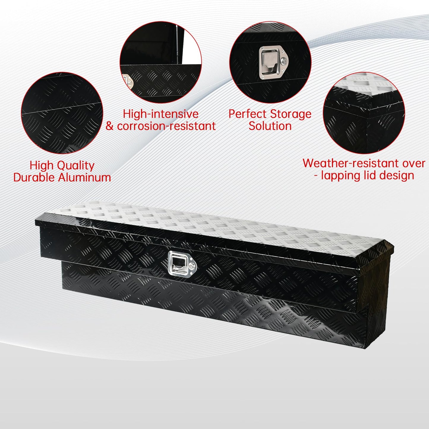 BIGREAT 60"X8"X14" Inch Black Aluminum Side Mount Truck Tool Box Pickup RV Trailer Truck Bed Toolbox Storage Organizer W/Side Handle, Lock & Keys