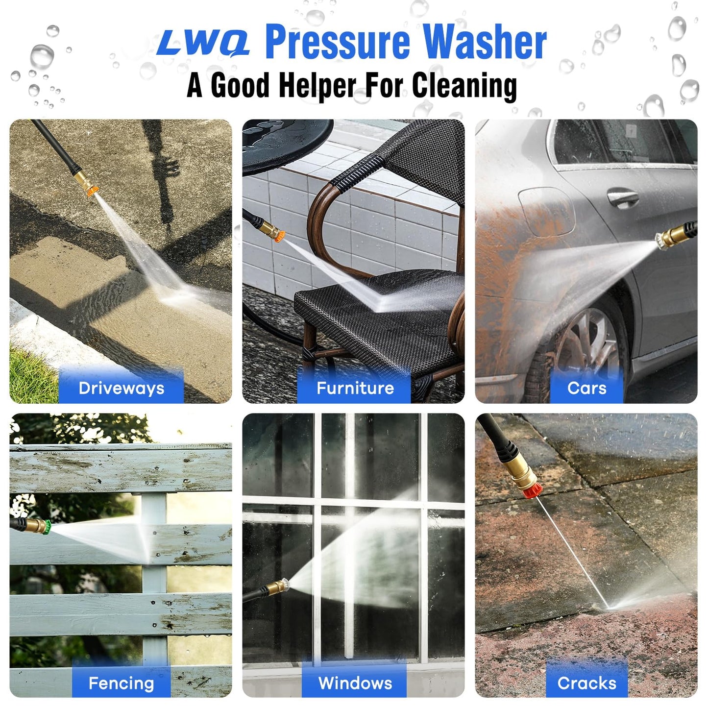 Pressure Washer, Power Washer with 4 Quick Connect Nozzles 1 Foam Cannon, High Pressure Cleaning Machine for Cars/Fences/Driveways/Patios/Farms/Home Cleaning