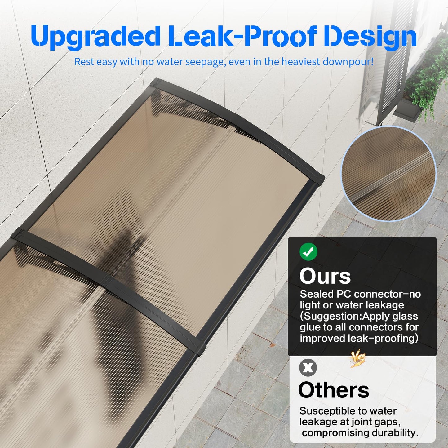 Awning for Door Entrance,40X120 Inches Awnings for Doors,Window Awning Canopy Exterior with Plastic Steel Bracket,Polycarbonate Cover,UV,Rain,Snow Protection for Porch,Patio,Deck
