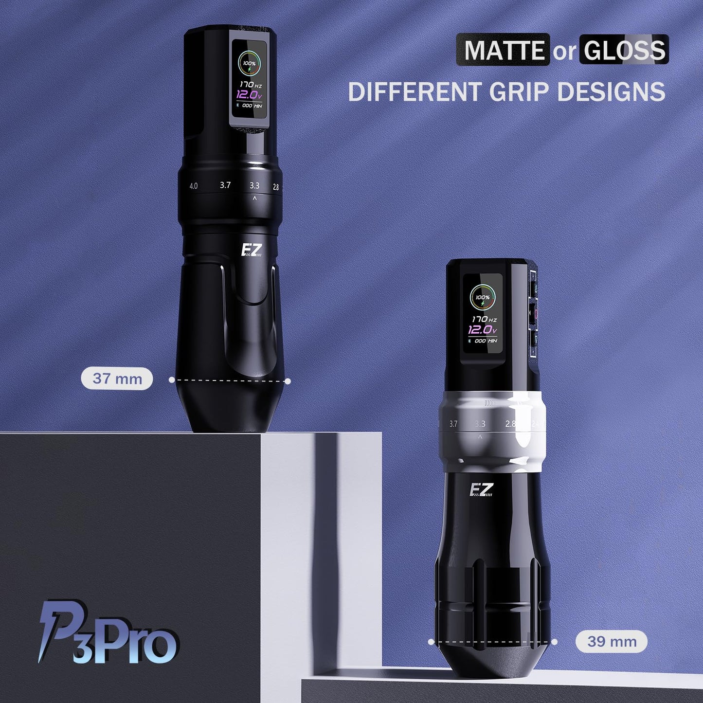 EZ P3 Pro Wireless Tattoo Machine - 6 Strokes 2.0, 2.4, 2.8, 3.3, 3.7, 4.2mm Tattoo Machine Pen with OLED Digital Display 1600mAh Battery Power Tattoo Gun (Matte Black)