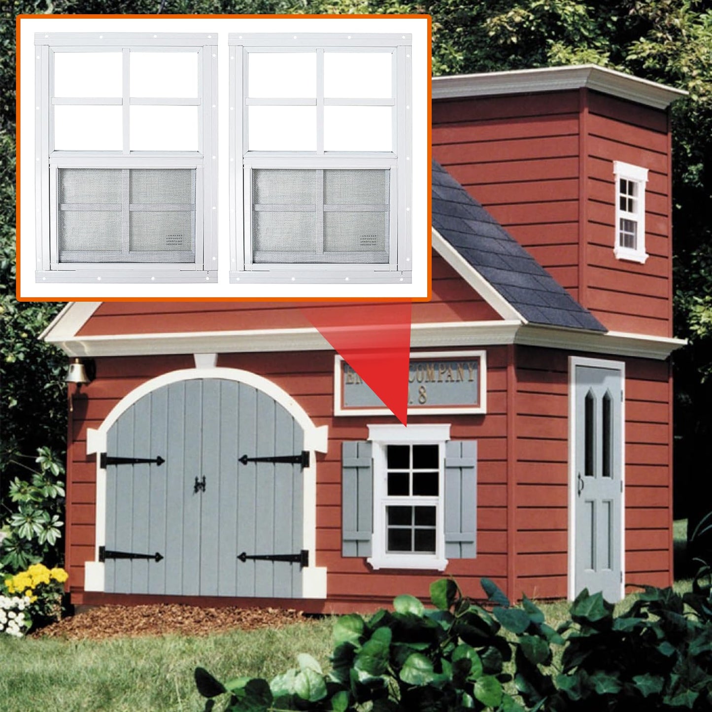 2 Pack White Shed Windows 24" x 36" Flush Mount Window with Tempered Glass and Fiberglass Screen for Chicken Coop Sheds Barns Playhouse