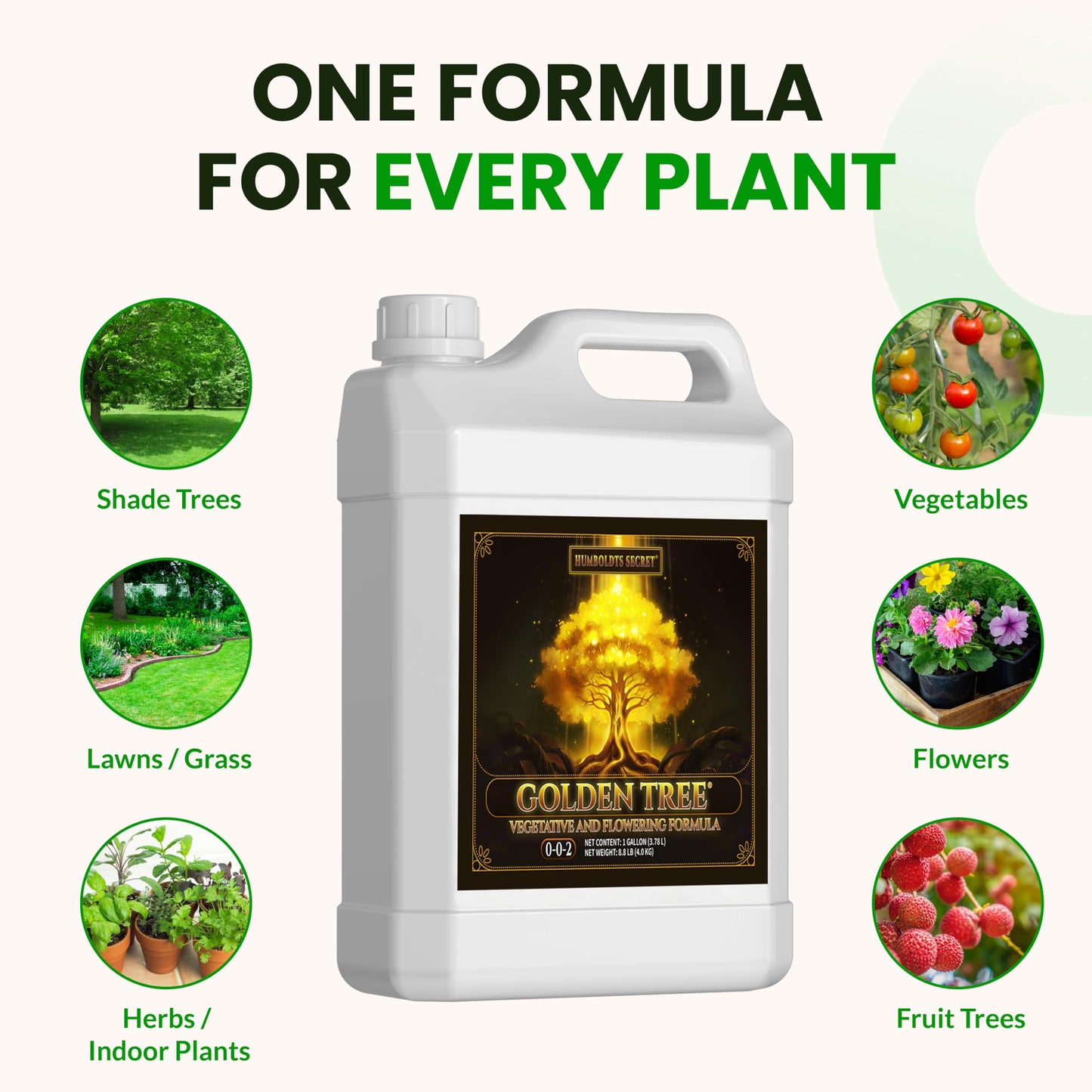 Humboldts Secret Golden Tree Liquid Plant Food | Enhances Growth Indoors or Outdoors | All-in-One Plant Nutrients for Vegetables, Trees, Flowers, Fruits, Roses, Lawns, Tomatoes | 1 Gallon