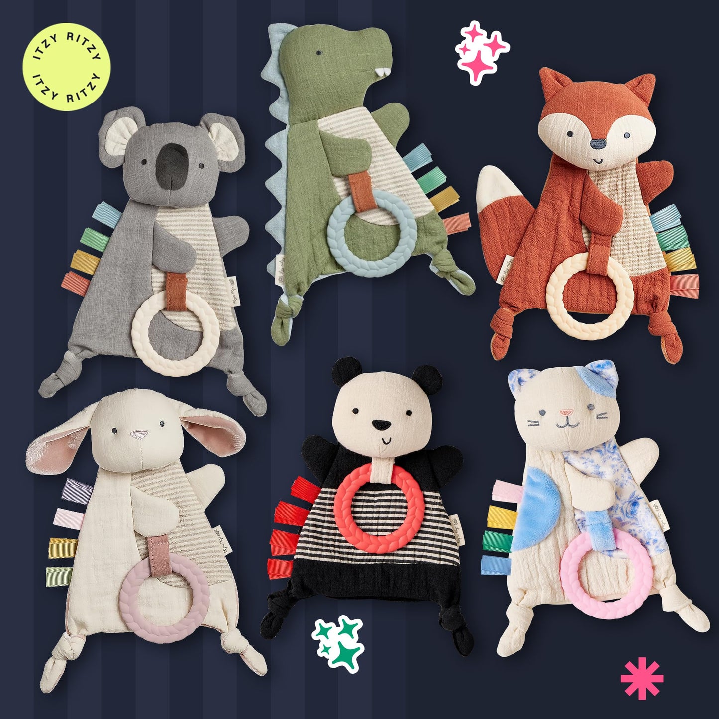 Itzy Ritzy - Bitzy Crinkle Sensory Toy Bunny with Crinkle Sound for Babies & Toddlers - Features Soft Braided Teething Ring & Textured Ribbons, Designed for Ages 0 Months and Up, Bunny