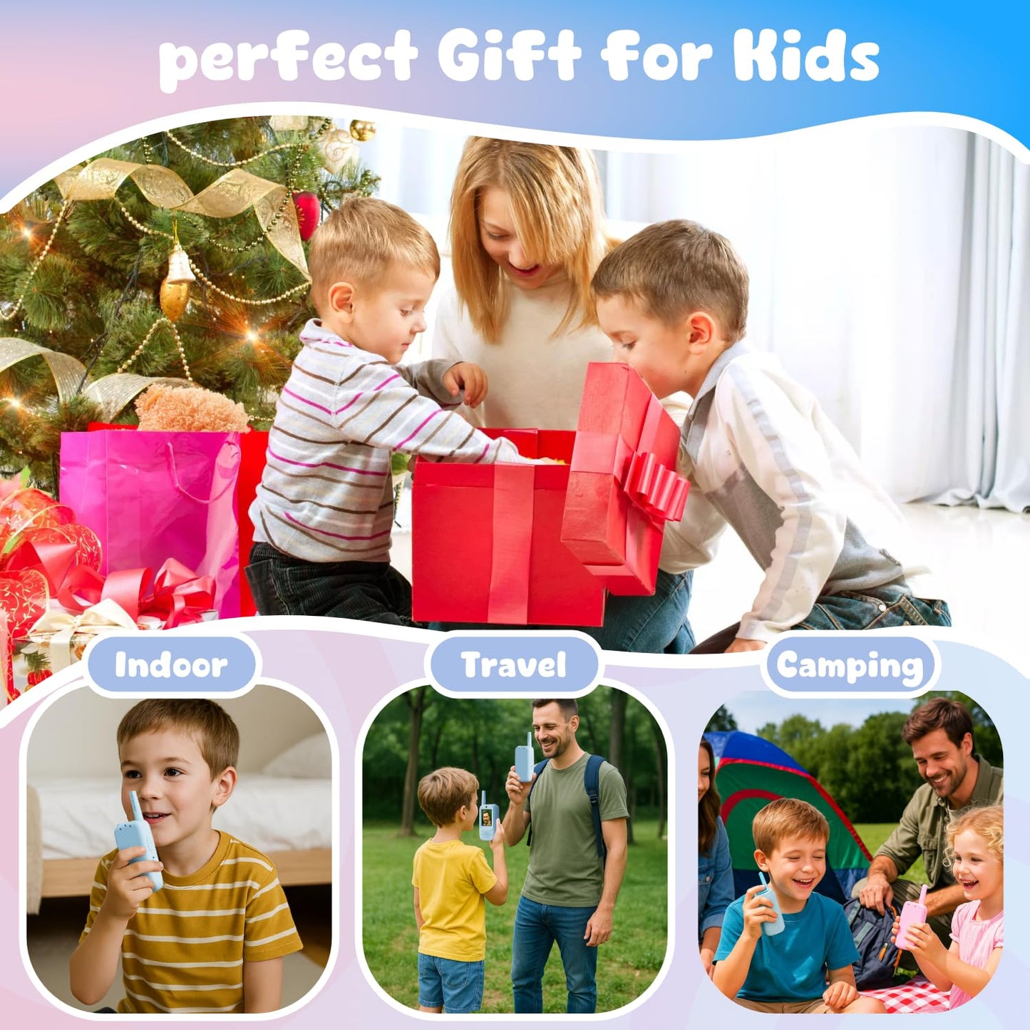 Video Walkie Talkies for Kids, Handheld 2 Pack Rechargeable Video Walkies Talkies, Indoor Outdoor Toys Christmas Birthday Gifts for Age 3-12 Year Old Girls Boys (Blue & Pink)