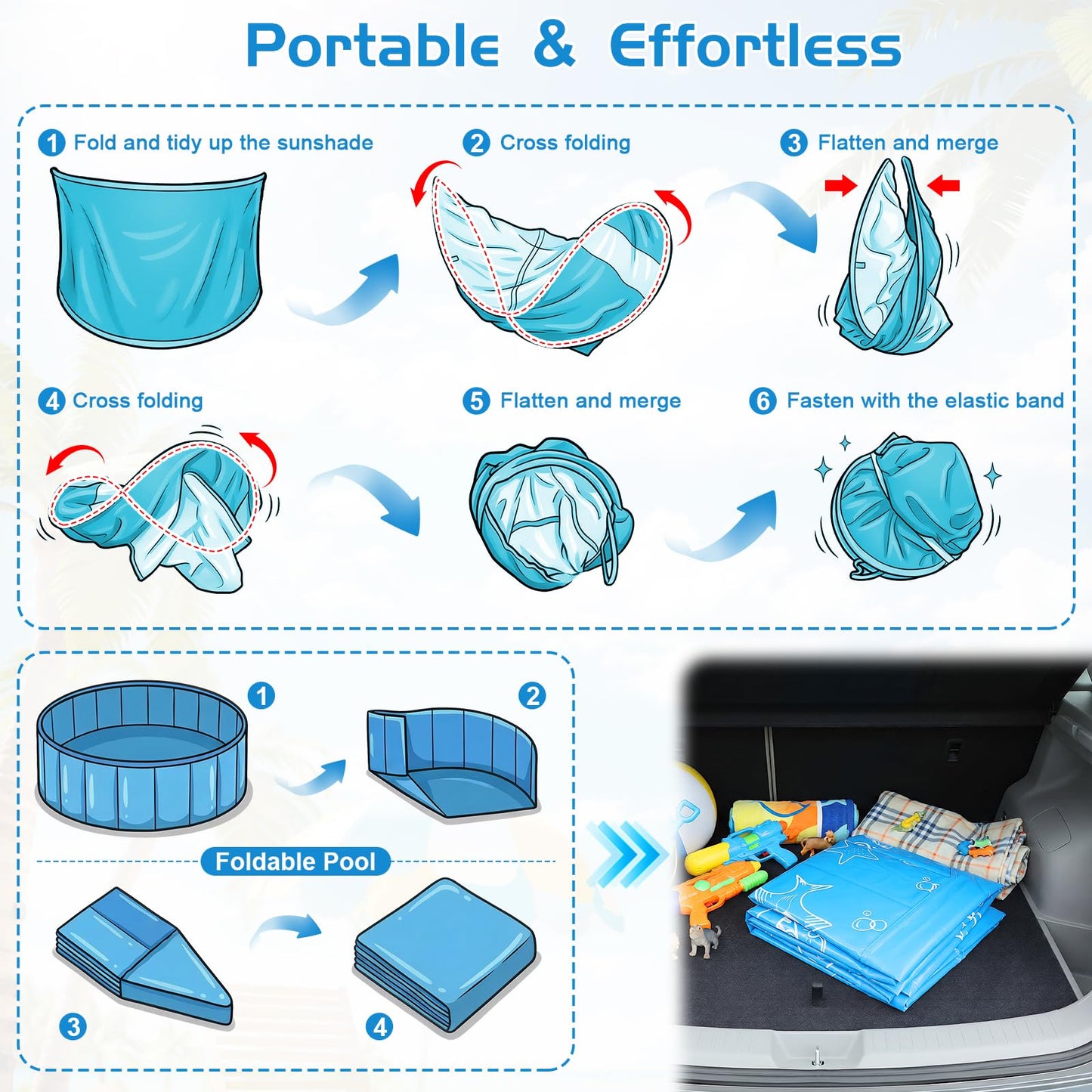 Upgraded Baby Pool with Canopy Sprinkler, 47in Foldable Kiddie Pool with Pop Up Mosquito Net, Baby Beach Tent with Sun Shade Canopy, Portable Toddler Kids Small Pool for Backyard Beach Outdoor