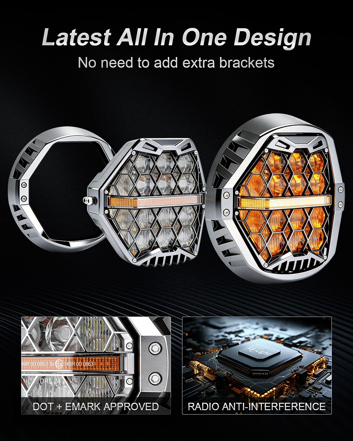 Silver 1000% Bright 120W 7'' Motorcycles LED Headlight with Amber Turn Signal Compatible with Road King Road Glide Street Glide Electra Glide Ultra Limited Trike Heritage Softail Fat Boy Yamaha
