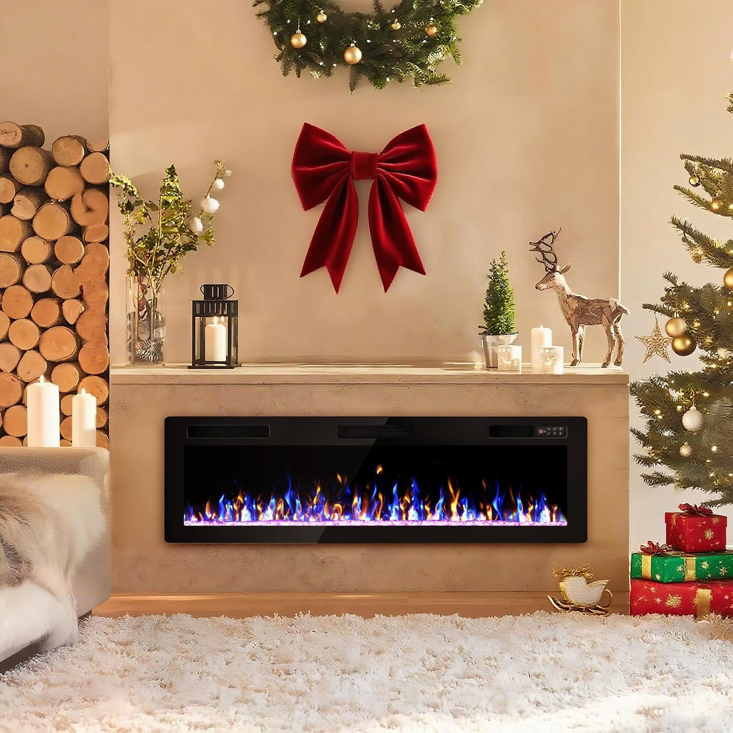 VENDORZ Electric Fireplace, 60" Recessed and Wall Mounted Electric Fireplace, Electric Fireplaces Inserts Heater, 750W/1500W Fire Places and Wall Electric Fireplaces with Remote Control