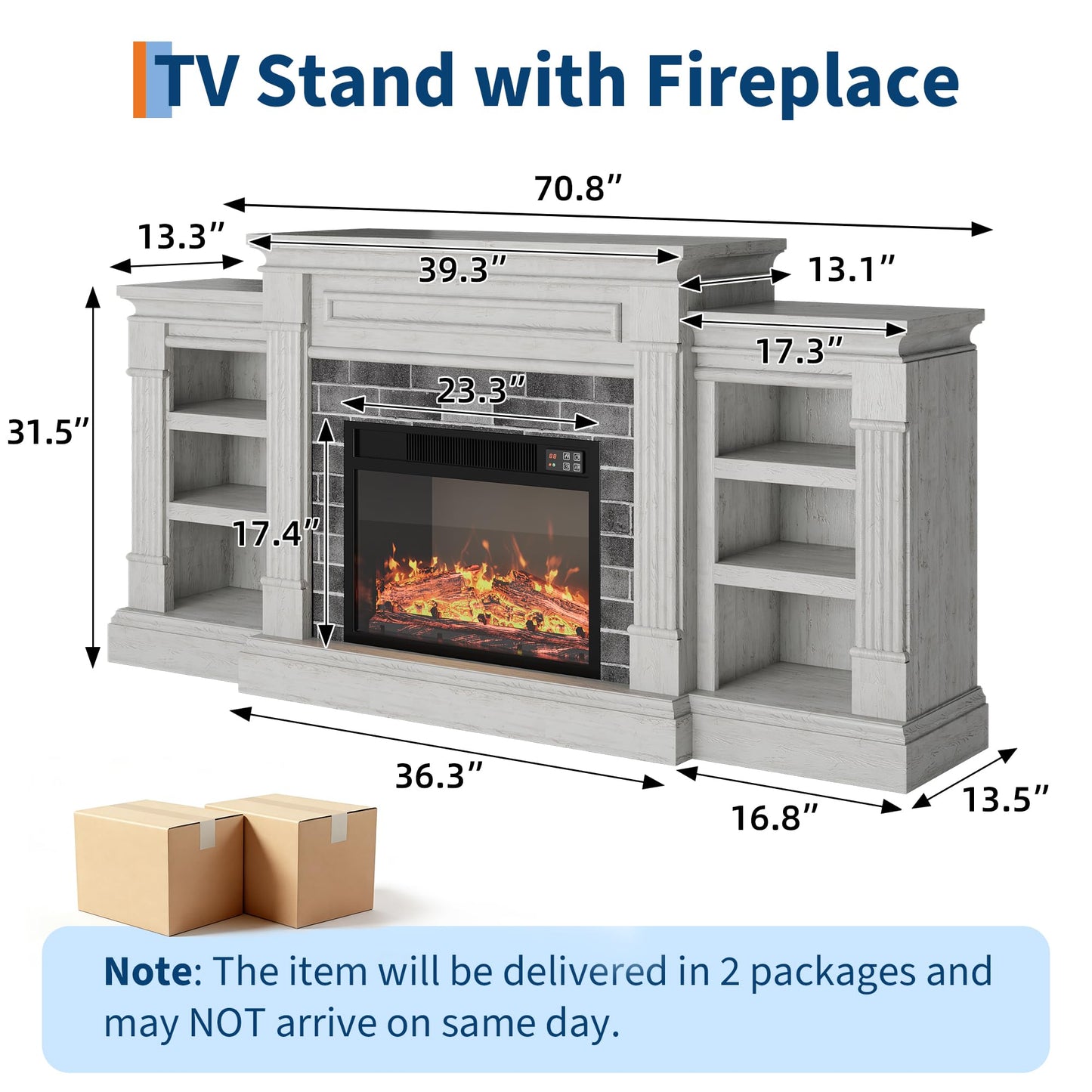 71'' Fireplace TV Stand with 23'' Electric Fireplace, Mid Century TV Console, Entertainment Center with Storage for Living Room, Bedroom