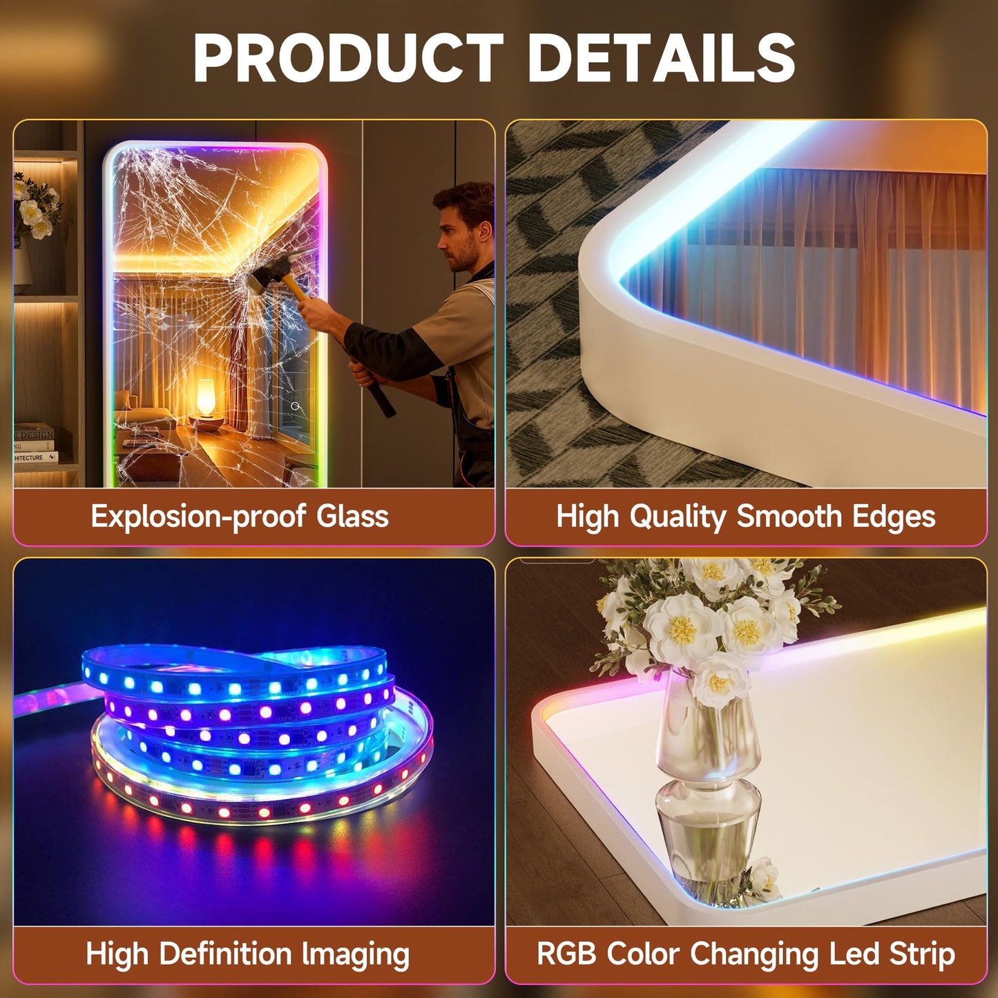Hasipu 55"x16"LED RGB Door Mirror Full Length with Bluetooth Speaker, Full Body Full Length Over The Door Mirror with Lights, Door Hanging & Wall Mounted Mirror for Bedroom, Living Room, Cloakroom