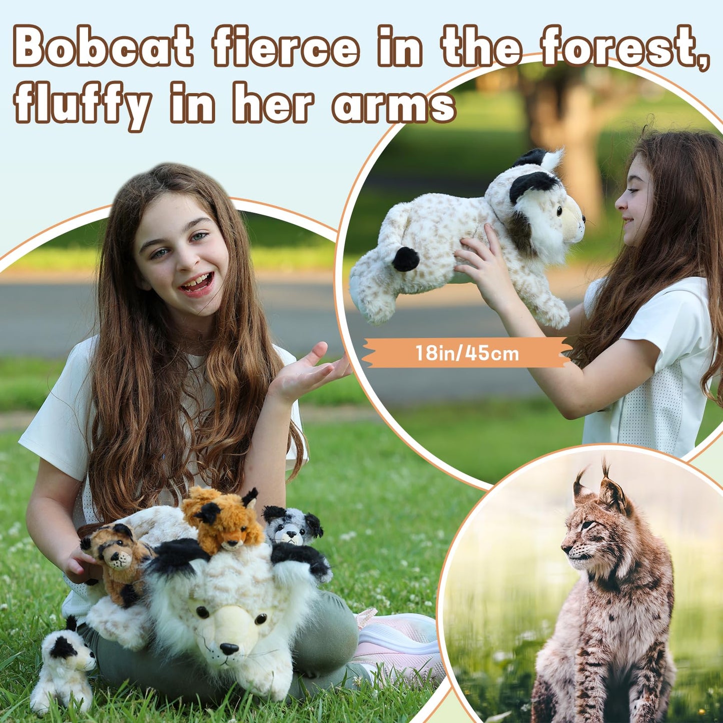Muiteiur 5 Piece Lynx Stuffed Animals, Soft Bobcat Stuffed Animals with Babies,18-inch Cute Plush Toy for Kids Girls Boys, Fun Gift for Birthday Children Day (White)