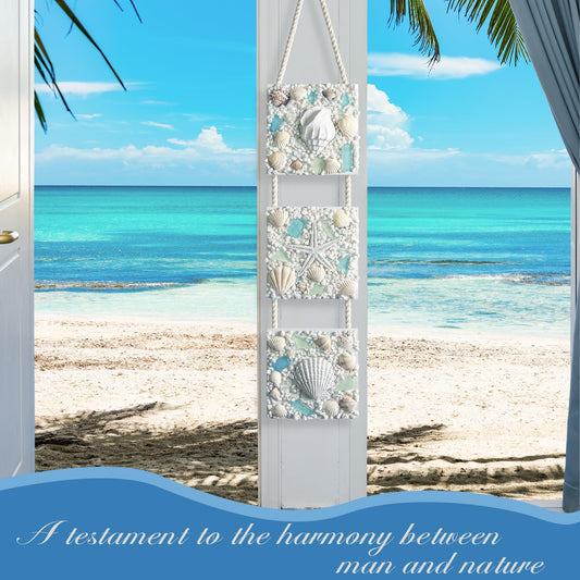 flangairy Coastal Wall Decor 3D Seashell Starfish Conch Wall Hanging, 20.5 * 4.3 Inches Beach Nautical Ocean Theme Bathroom Home Summer Decorations Sea Shell Art