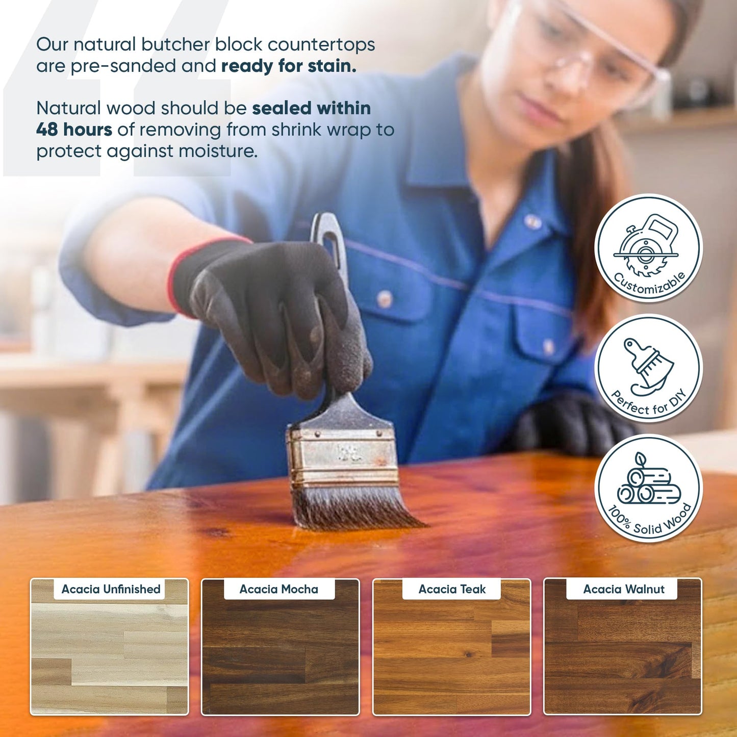 AllForWood 60''L x 25''W x 1.5''Th Acacia Premium Solid Wood Butcher Block Countertop, Butcher Block Table Top for DIY Washer Dryer/Island/Kitchen Countertop (Unfinished)