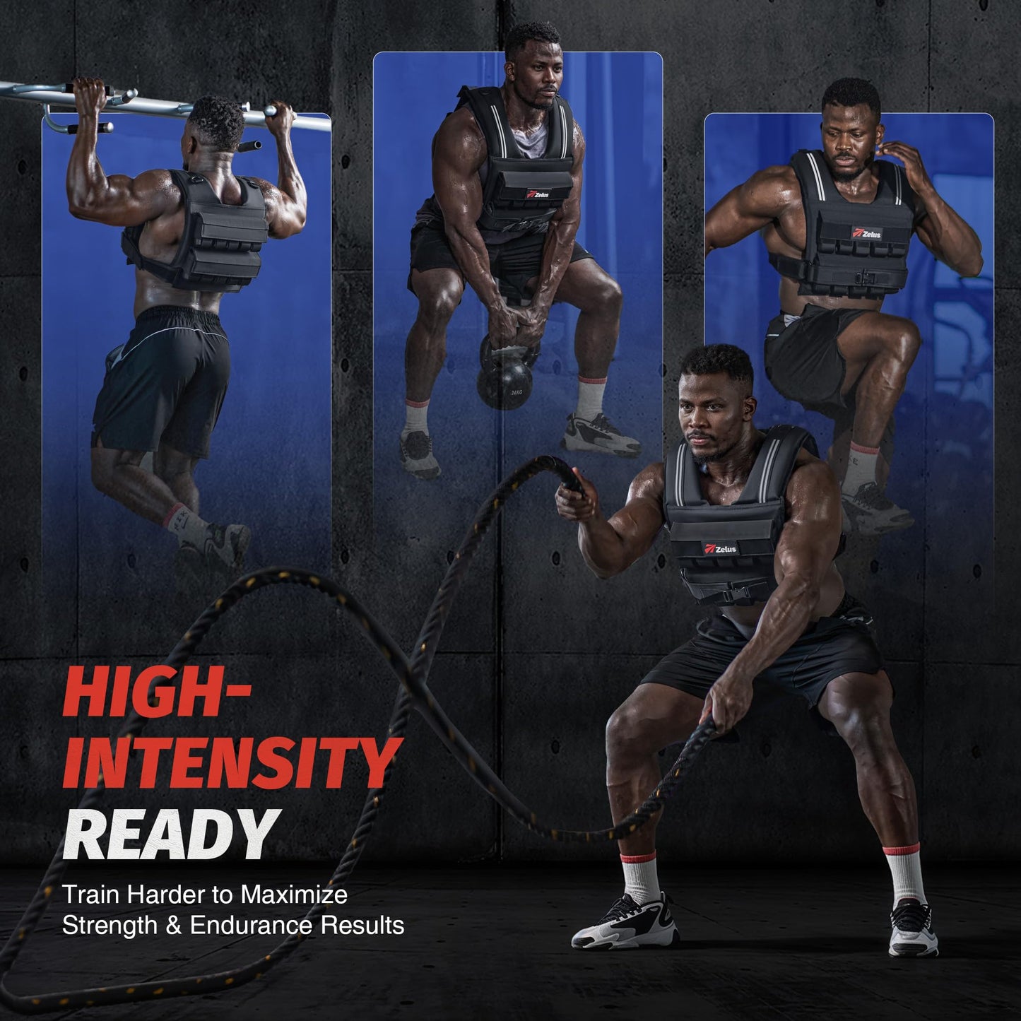 ZELUS Weighted Vest Men, 23/36/45 lb. Weight Vest with 10/16/20 Adjustable Iron Weights for Muscle Building Strength & Functional Training, Weighted Vest for Men with Reflective Strips, 45 lb.