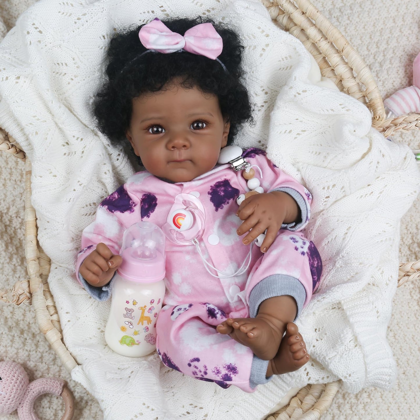 WOOROY Realistic Reborn Baby Doll Black Girl – 18 Inch African American Newborn Baby with Soft Body, Lifelike Handmade Real Life Adorable Gift with Accessories for Kids Age 3+