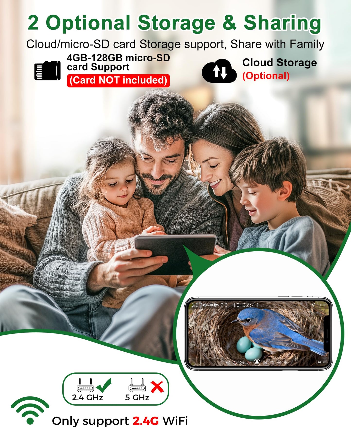 Smart Bird House with Camera Solar Powered, 2K HD Wi-Fi Bird Watching Camera for Birdhouse, Auto Detect & Notify, Night Vision, APP Control, Wooden Birdhouse with Camera Inside（Feeder）