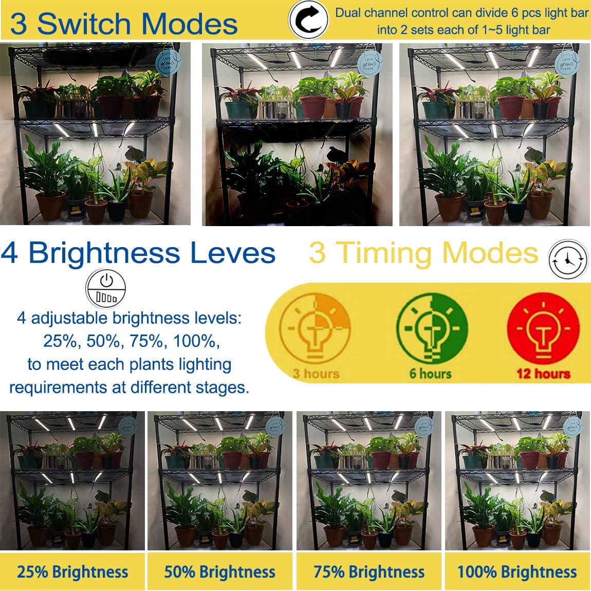 LED Plant Grow Lights Strips for Indoor Plants Full Spectrum with Auto ON & Off Timer, T5 Sunlike Grow Lights Bar Growing Lamps for Greenhouse Shelves Hydroponics Succulent, 4 Dimmable Levels
