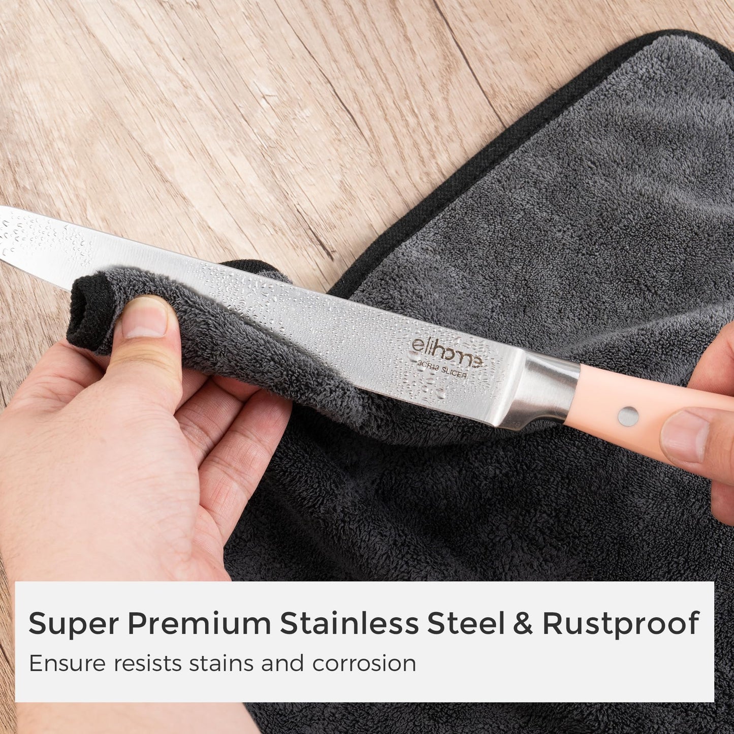 Elihome Essential 3-piece Dishwasher Safe Non Slip Juice groove Cutting Board Set and 5-piece Premium Stainless Steel Kitchen Knife Set