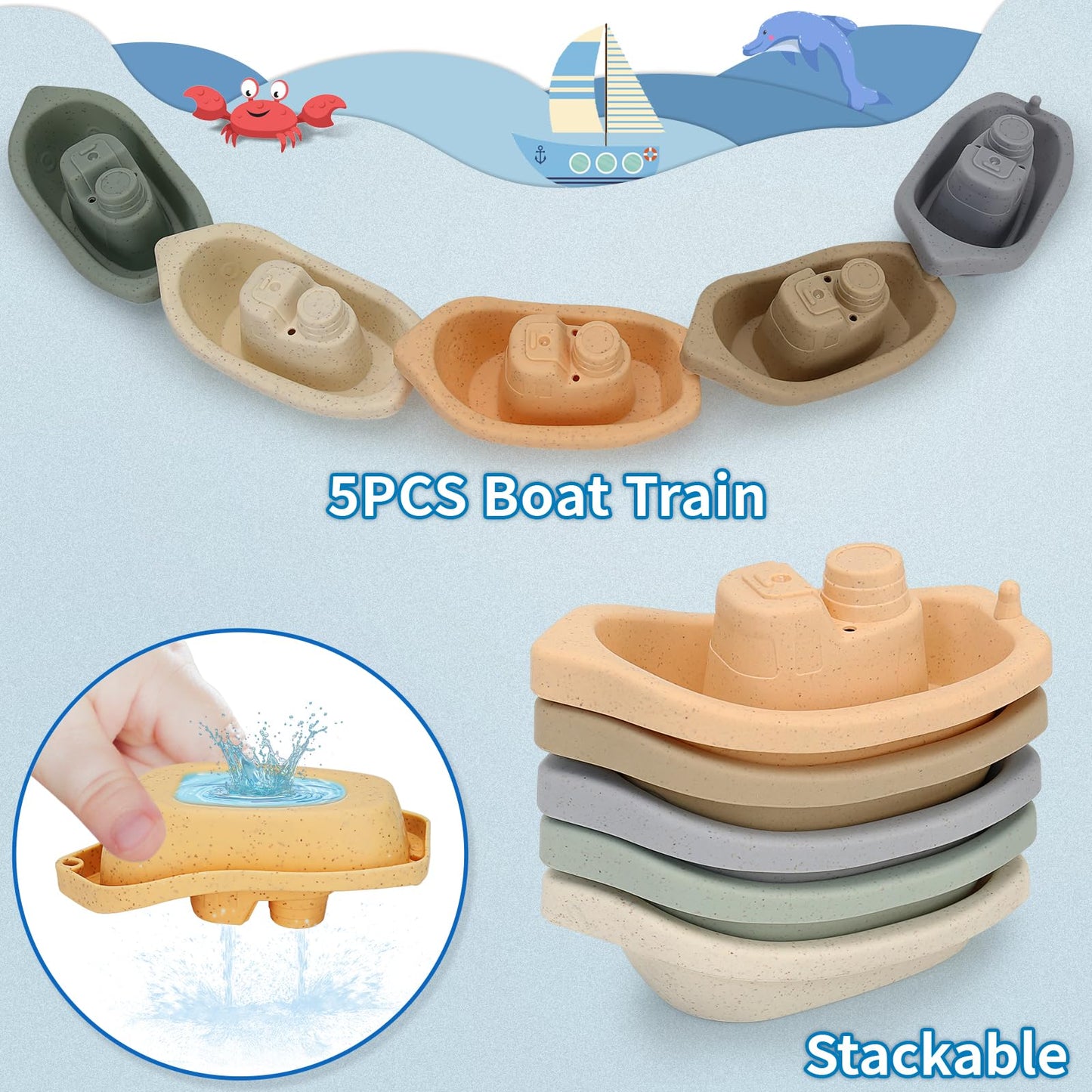 SLTBEH Baby Bath Toys for Toddlers 1-3, 14 Pcs Bathtub Toys for for Kids Age 2-4,Mold Free Bath Boat with Stacking Cup & Watering Can , Water Table Toys for Infants Boys Girls Babies 6-12-18 Months