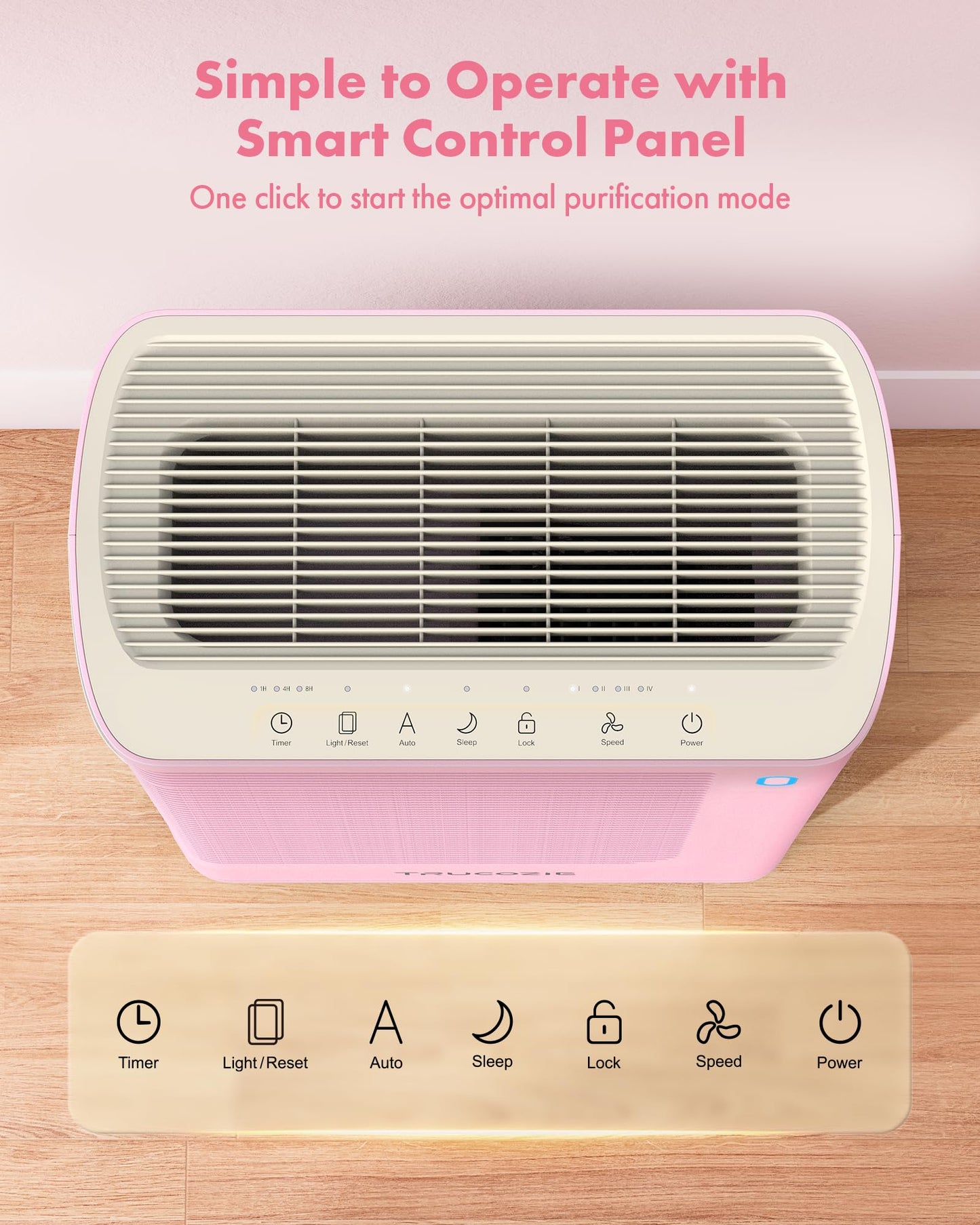 T356 New Pink Air Purifier for Home Large Room Bedroom Up to 1937 Ft² in 1 Hr With Double-sided Air Inlet, Air Quality and Light Sensors, HEPA Sleep Mode for Allergies, Dust, Smoke, Pet Hair