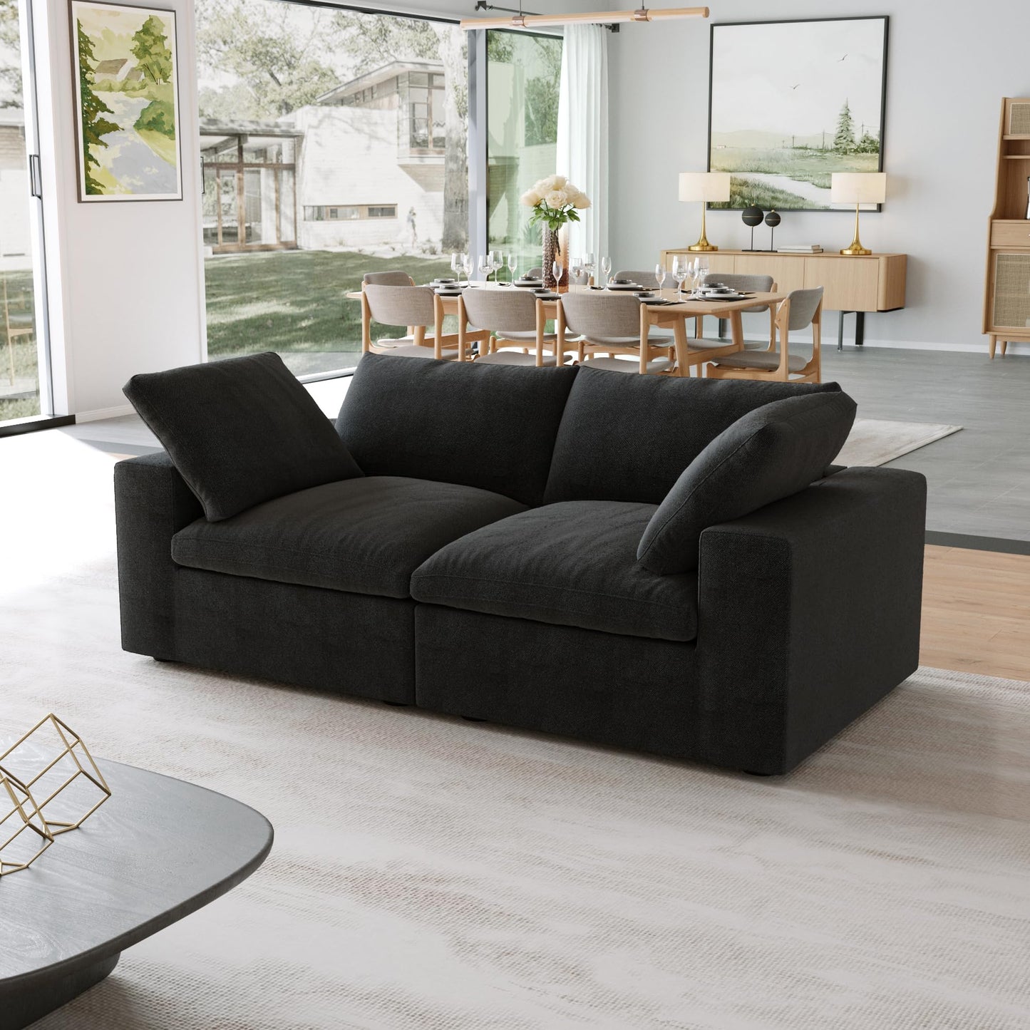 JACH Modular Sectional Couches for Living Room, Modern Convertible Couch, Comfy Love Seat Sofas, Covers Removable, Modern Sectional Sofa for Living Room Apartment (Black)