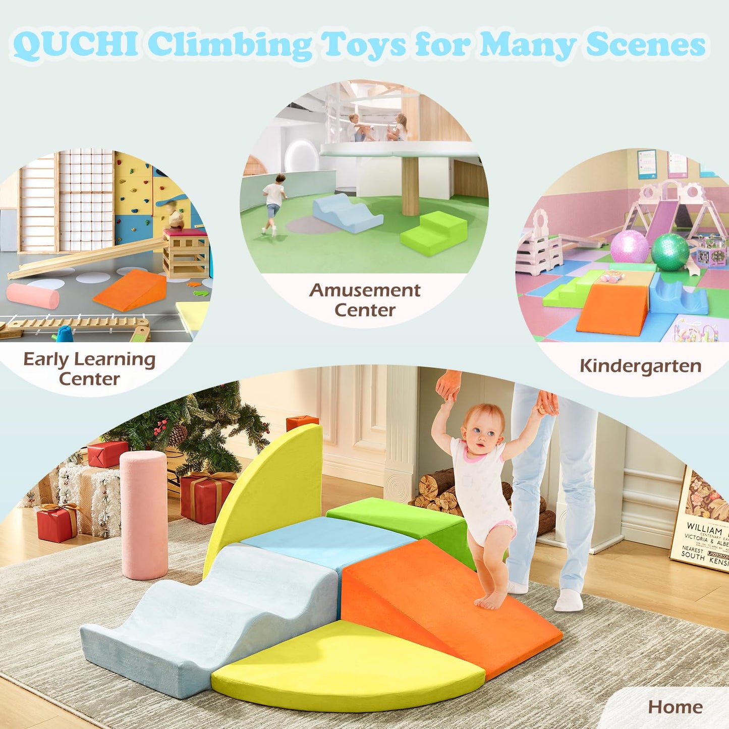 QUCHI Climbing Toys for Toddlers, Toddler Climbing Toys Indoor, 7-Piece Soft Foam Climbing Blocks Set, Toddler Playtime Corner Climber Indoor Foam Play Gym for Climbing Crawling and Sliding