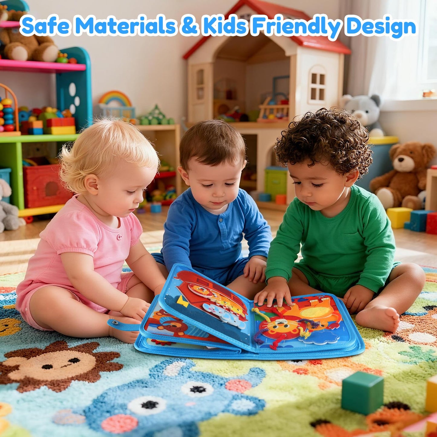 FoenixArte Noah’s Ark Busy Book for Toddlers 1-3, Montessori Quiet Book with 20 Activities, Travel Toy for Fine Motor Learning, Gift for Boys Girls
