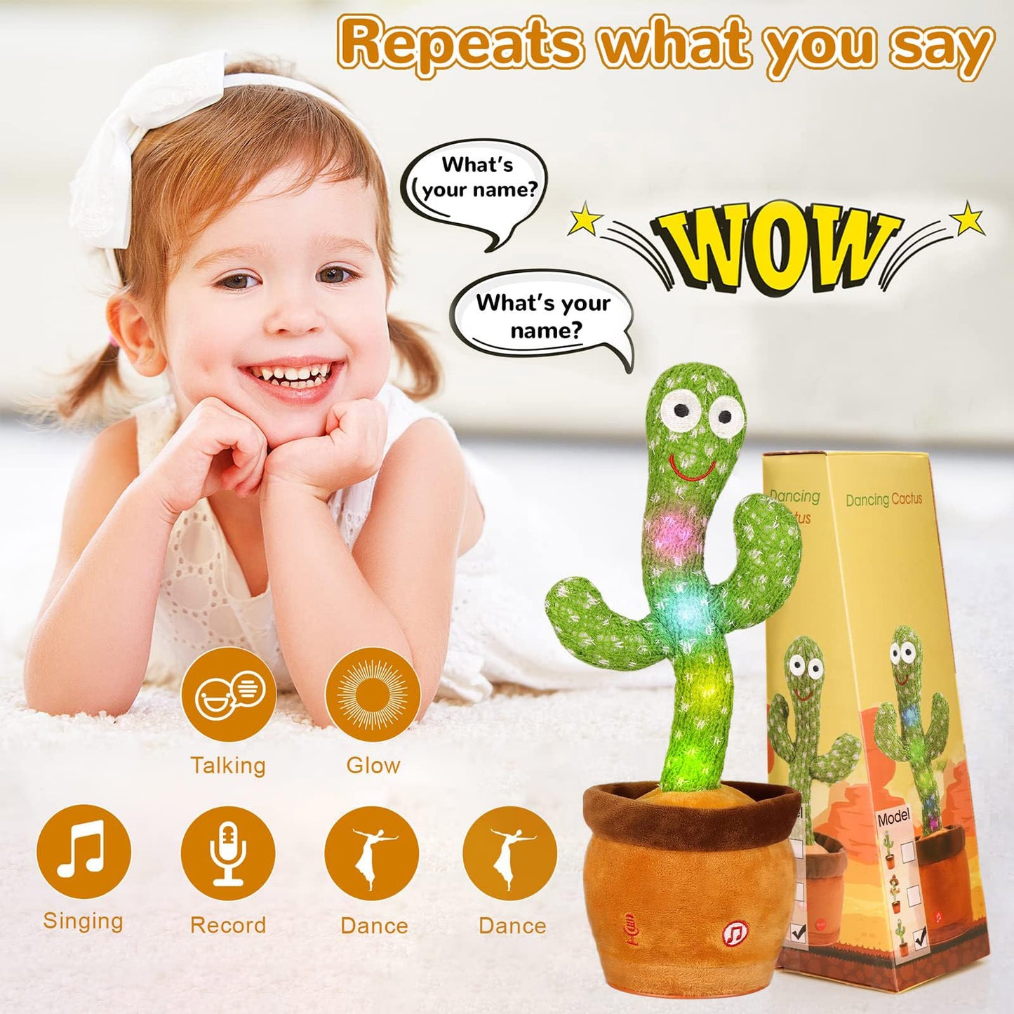 Dancing Talking Cactus Toy, Baby Singing Recording Mimicking Cactus Toy, Repeats What You Say, Musical Interactive Infant Toddler Toys for 1 Year Old Boys Girls, Baby Easter Basket Stuffers Gifts
